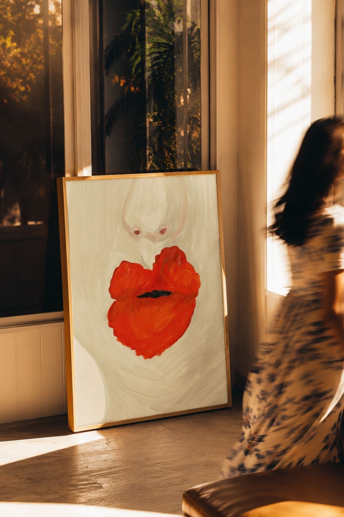 Kırmızı Dudaklar Poster, Modern Pop Art İllüstrasyonu ve Minimal Duvar Dekoru