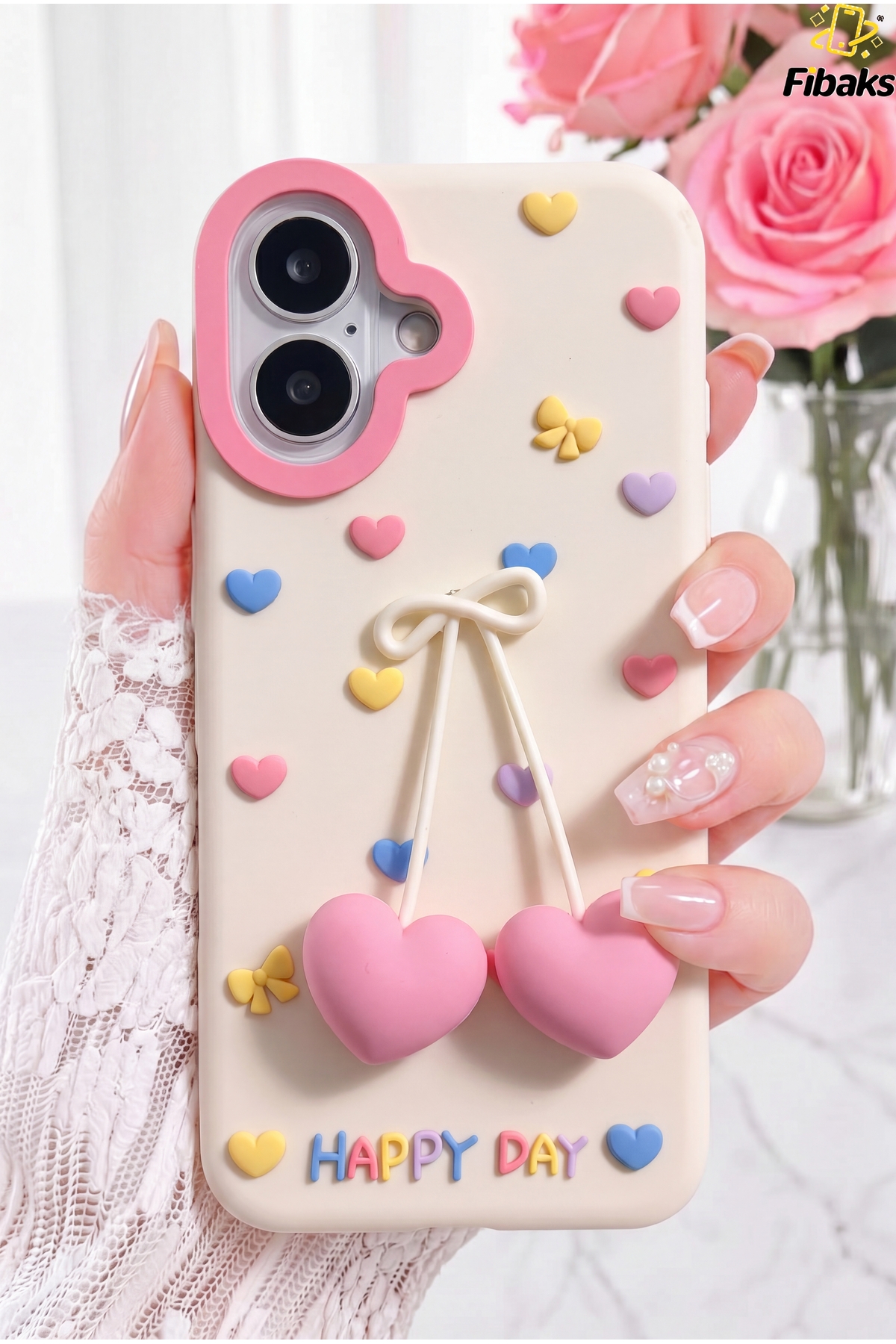 iPhone 17 Case 3D Heart Shaped Silicone Phone Case Cover