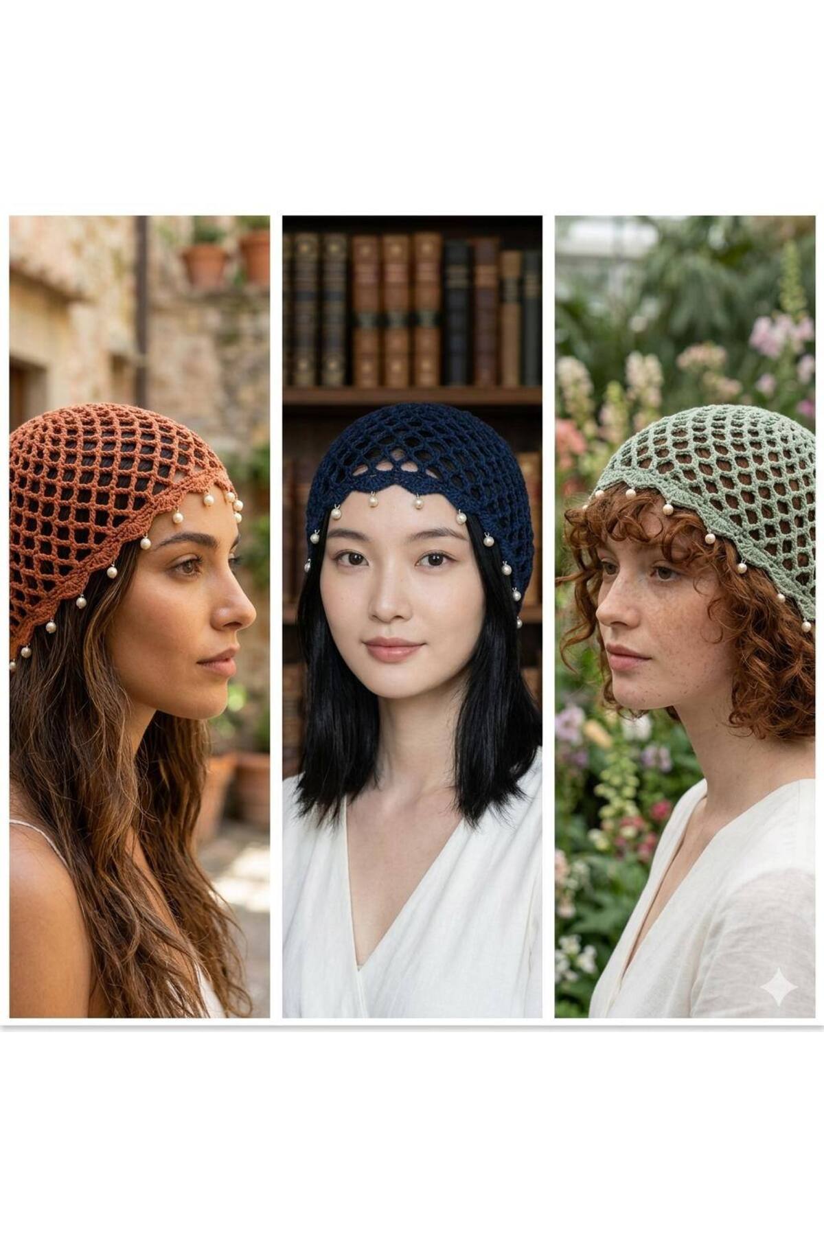 ALDAIYR File Örgü Bandana, Şık Bohem Yazlık Bere görsel 6