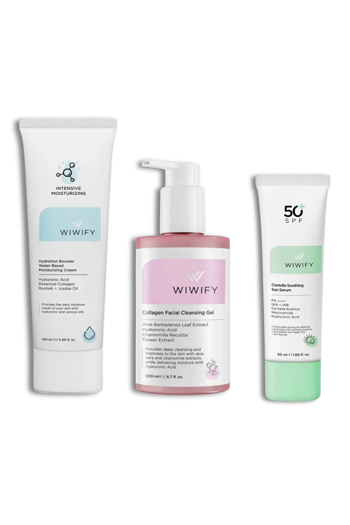WIWIFY Günlük Cilt Bakımı Seti, Nemlendirici + Temizleme Jeli, Güneş Koruyucu |Baobab Oil, Niacinamide — 311