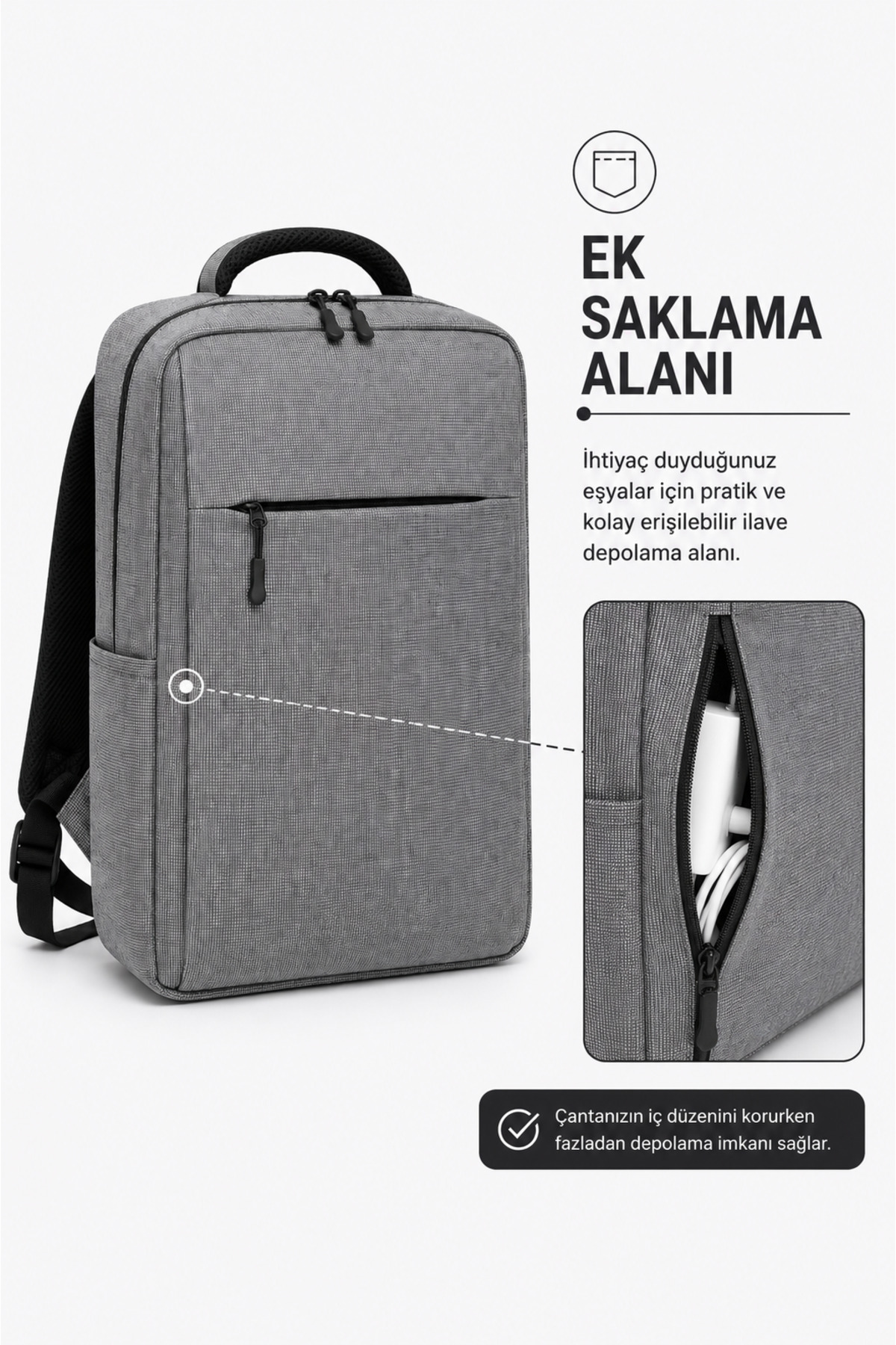 KAFFAA Unisex Günlük Laptop Bölmeli Sırt Çantası görsel 3