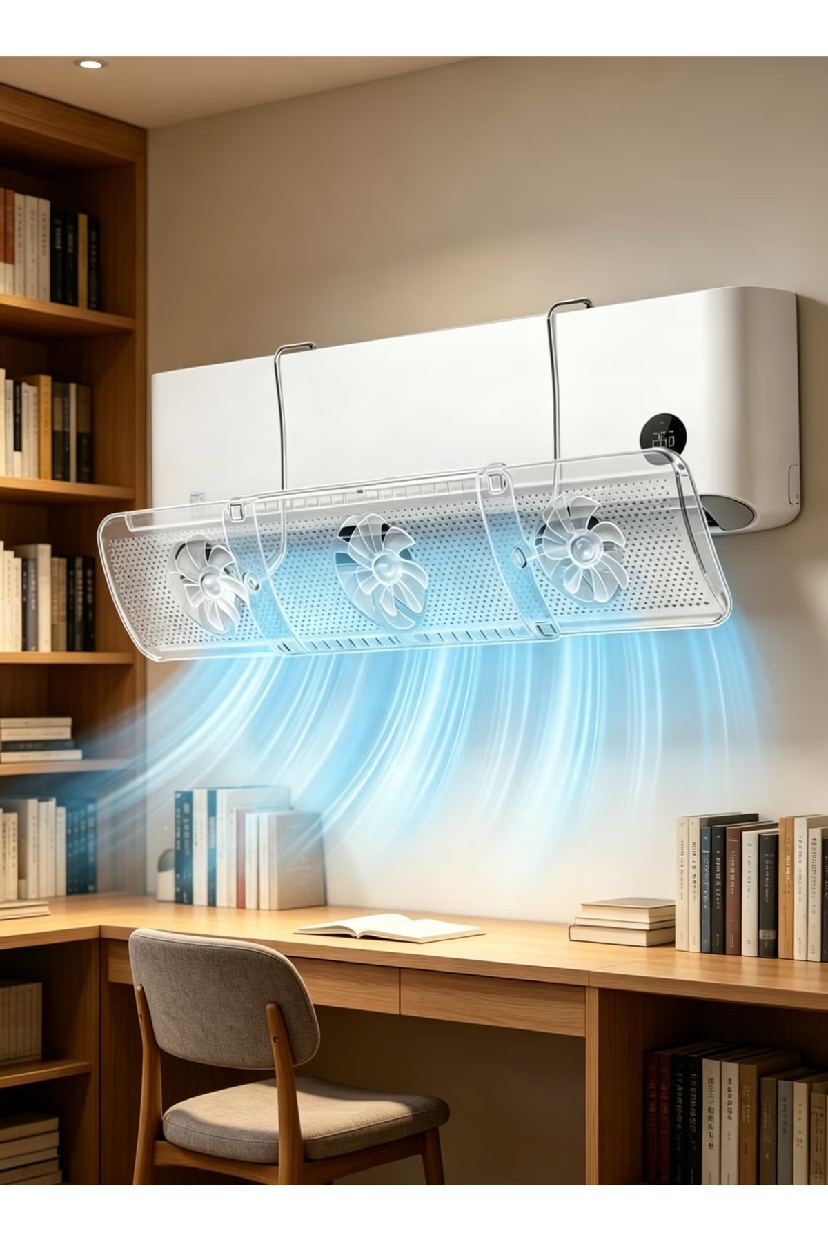 Retractable Air Conditioner Wind Deflector with Built-in Rotating Fans – Universal Anti-Blast AC Cover and Perforated Breathable Baffle., rm Air,