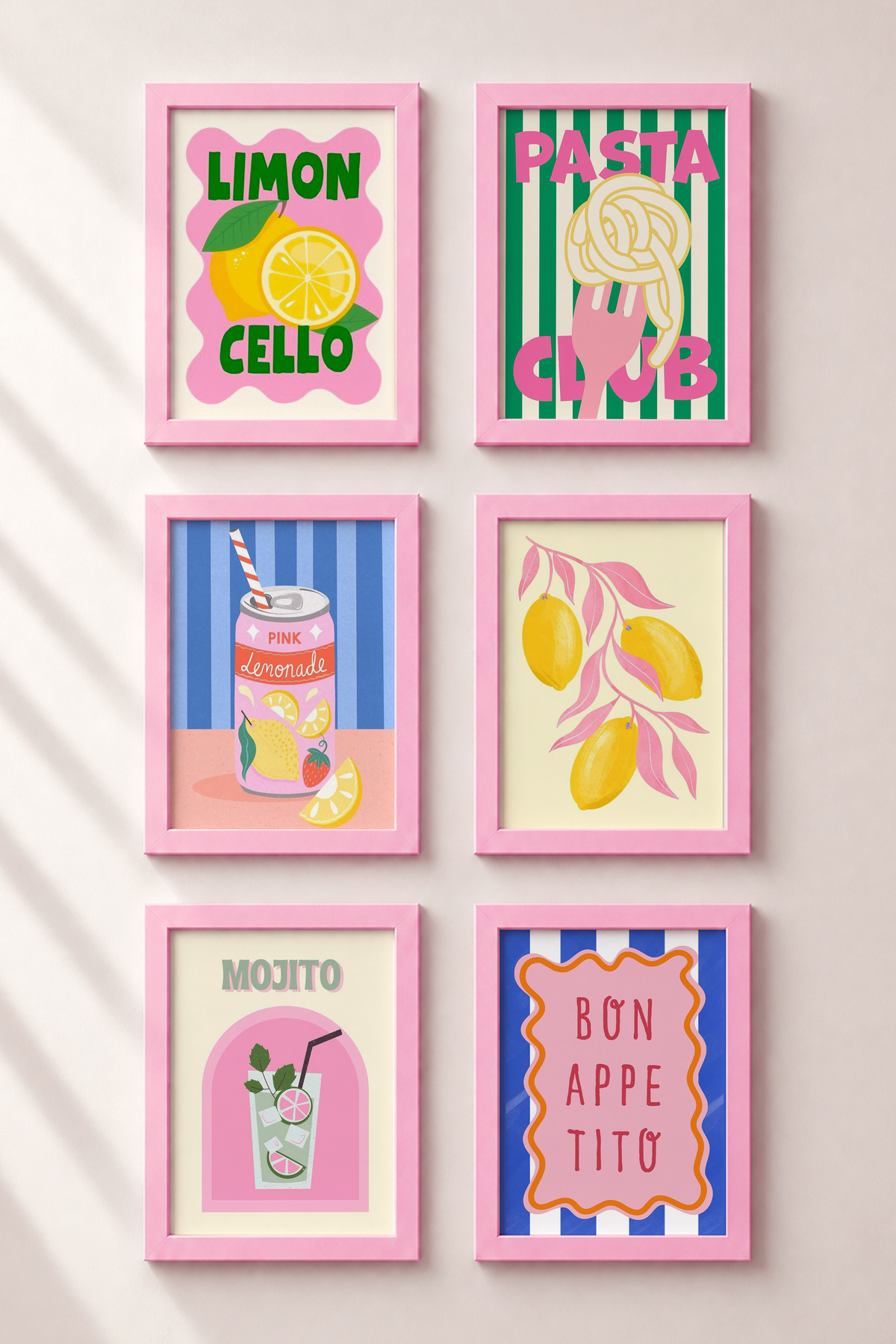 6 Pieces Light Pink Wooden Framed Painting Framed Poster Artistic Modern Wall Decor (SIX03)