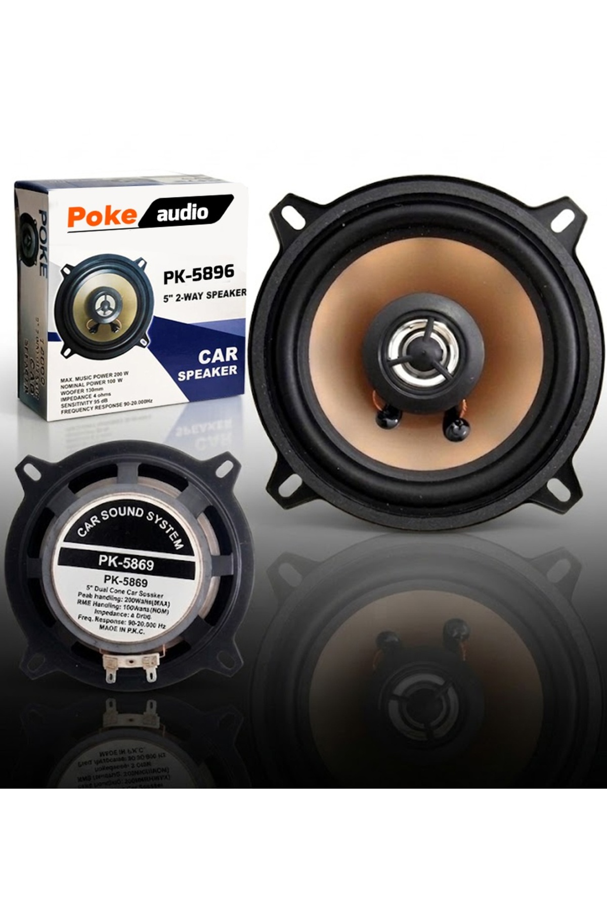 poke audio 10cm Oto Hoparlör 200w Tweeterli 1 Adet Poke PK-5896