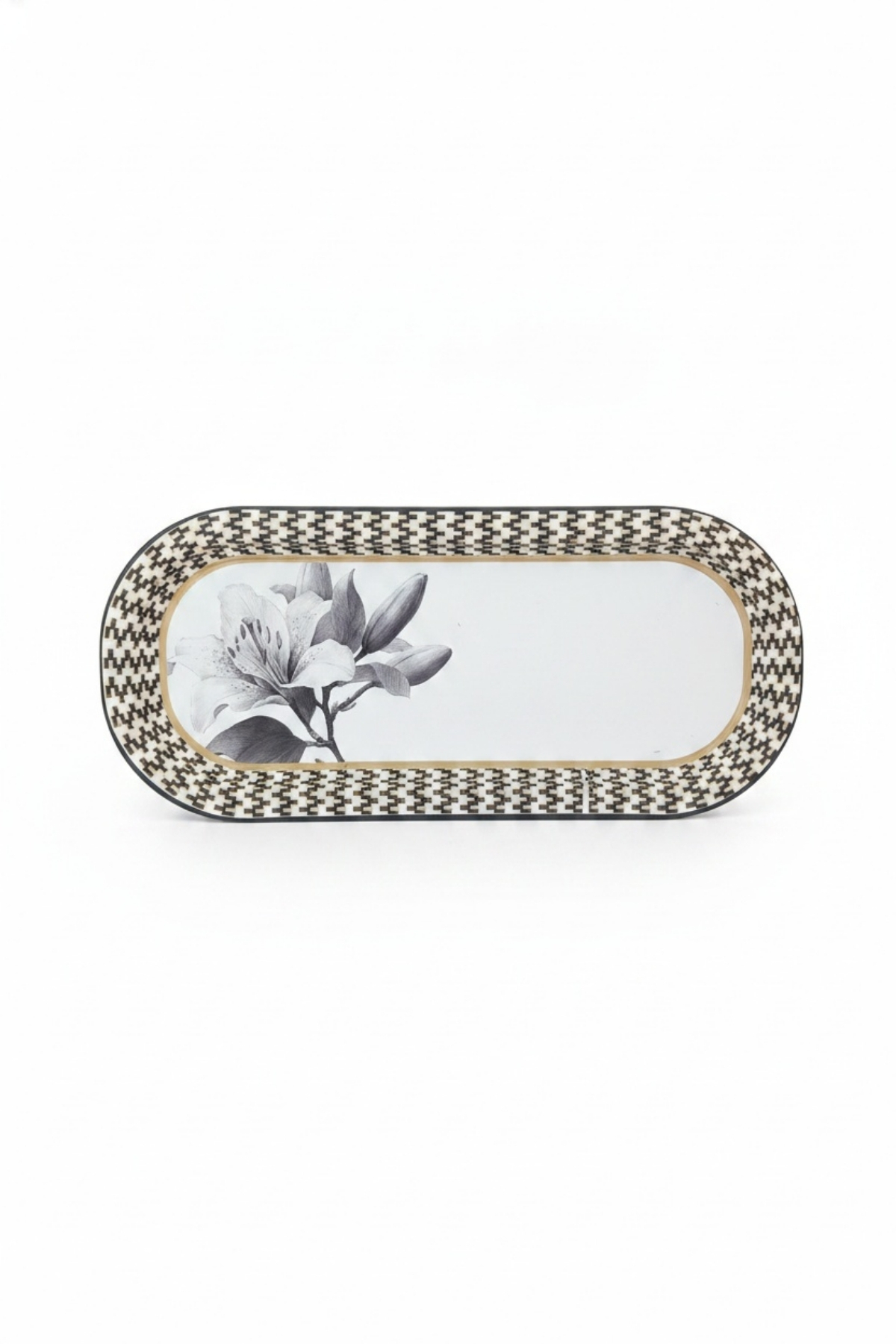 Botanik Zambak Desenli Desenli Oval Metal Servis Tepsisi - 160x350 mm — Tepsiler — görsel 2 / 5 — Tinbox