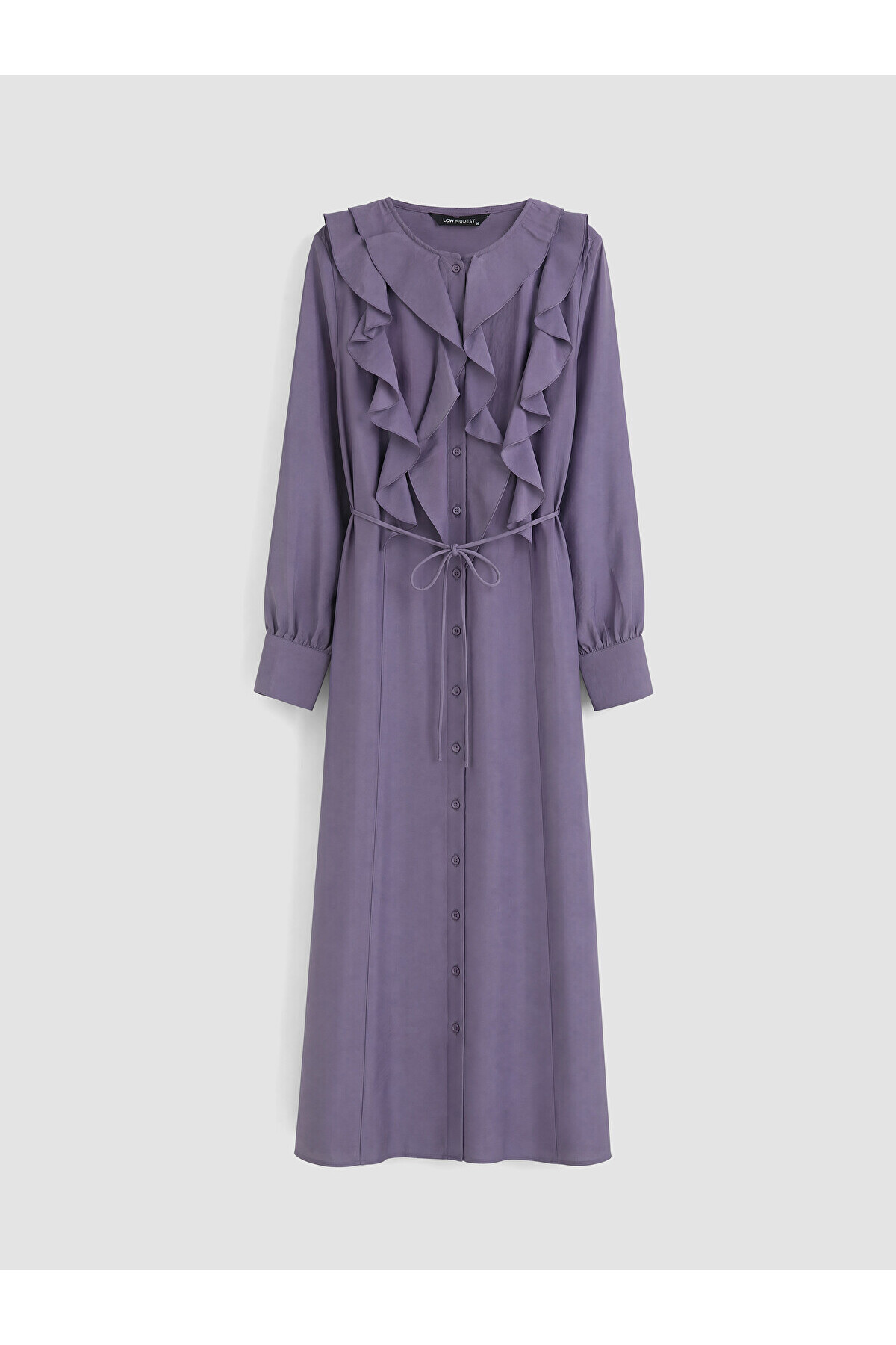 LC Waikiki Nevavm Oval Neck Ruffled Waist Fitted Dress