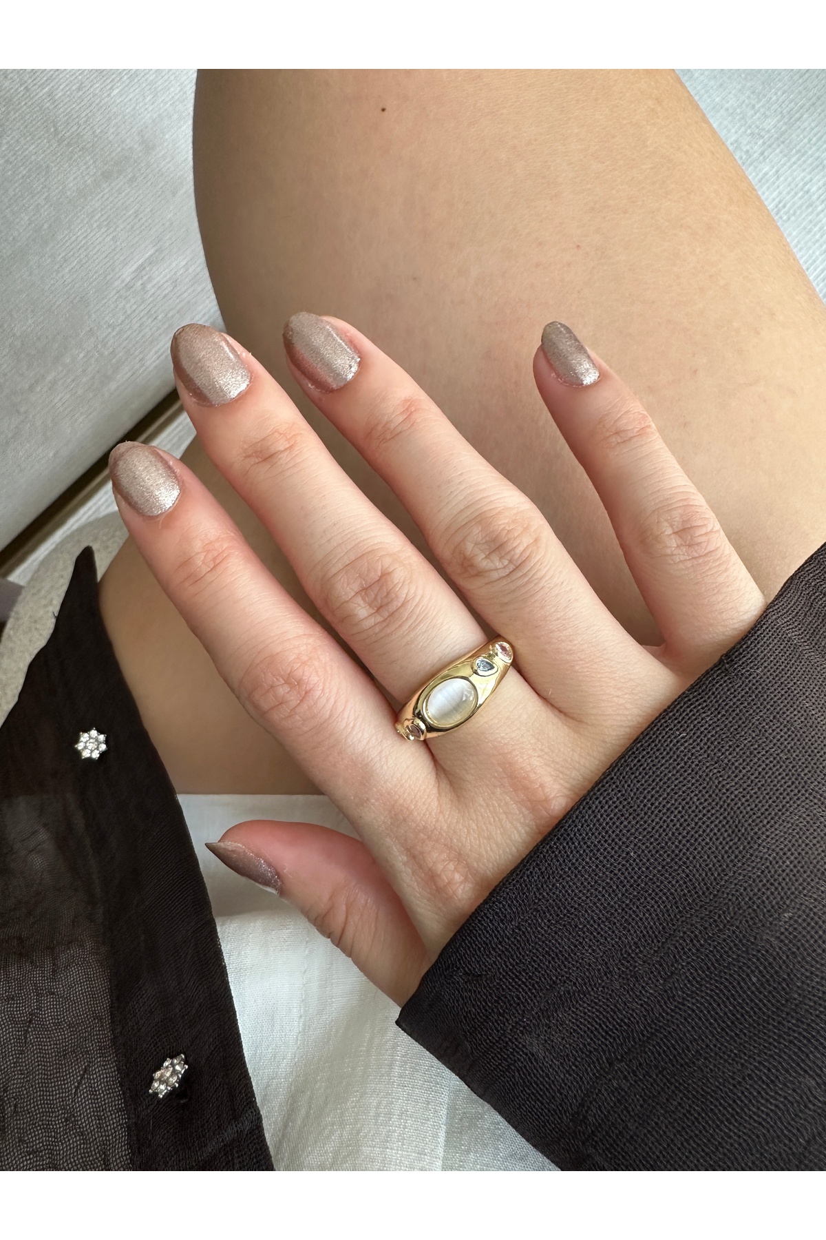 Gold Colored Gemstone and Pearl Ring