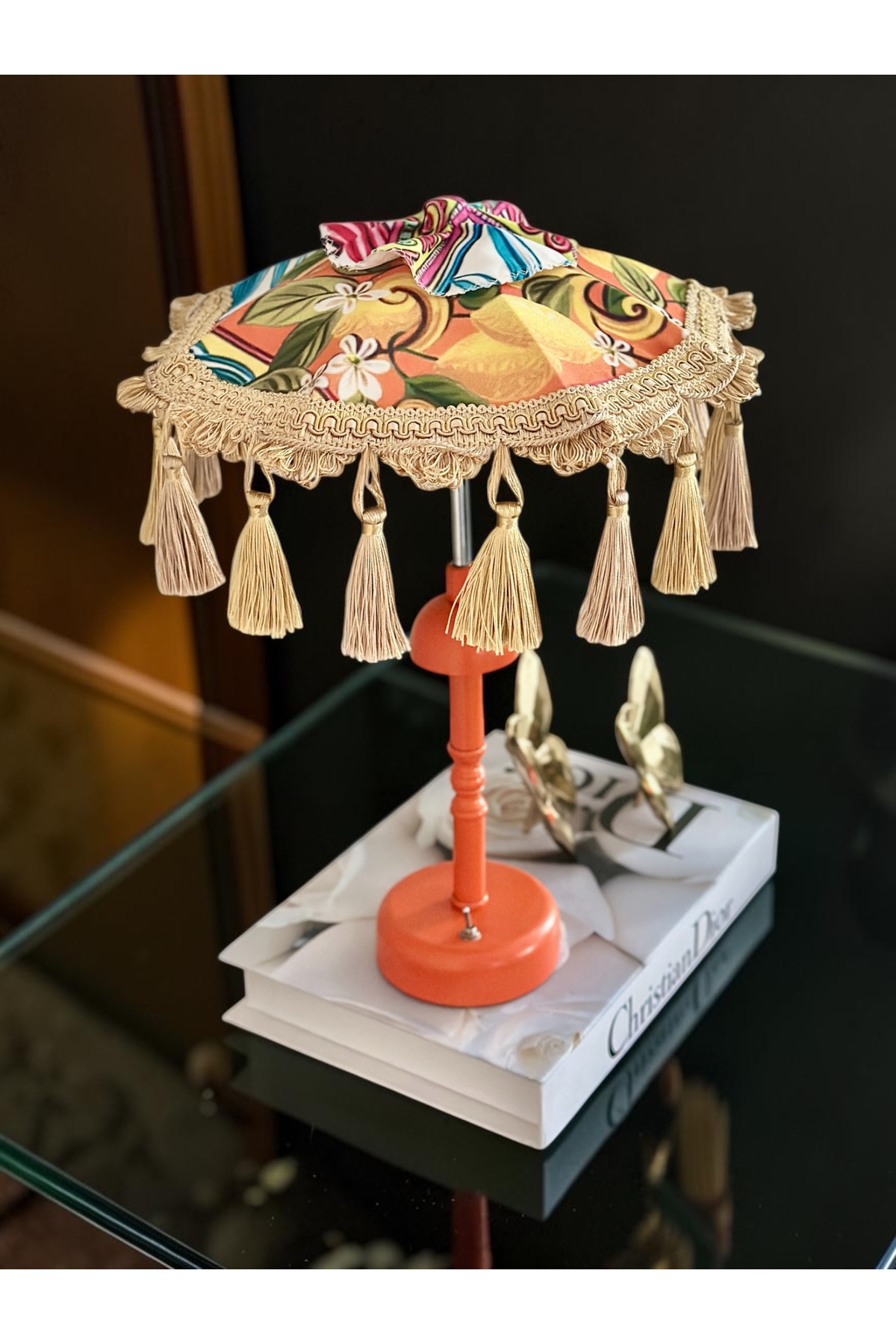 Fleurs Chic Turuncu Ayaklı Milano Bali Şemsiyesi Led Işıklı