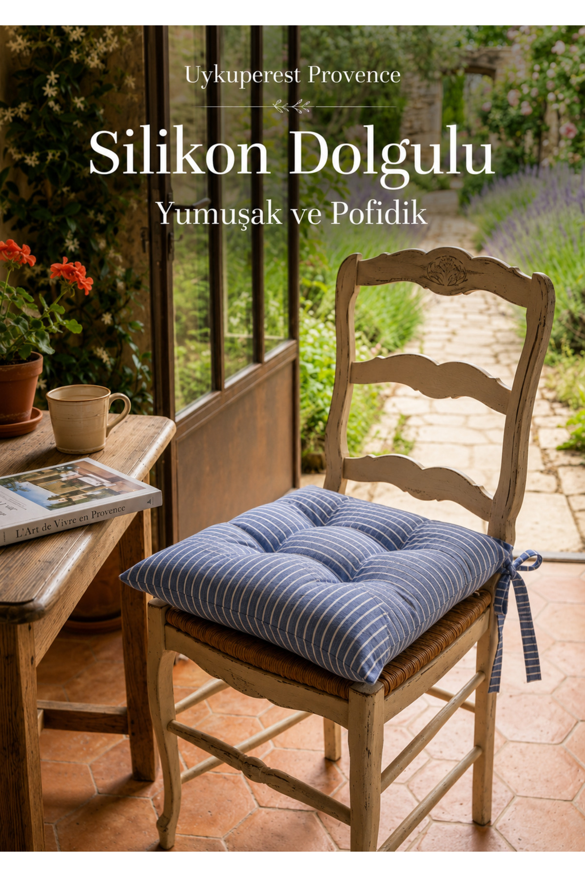 Pastello Pofidik Sandalye Minderi 40x40 Bağcıklı 4 Puntolu Silikon Dolgulu Pamuk Bahçe Balkon Tekli detay
