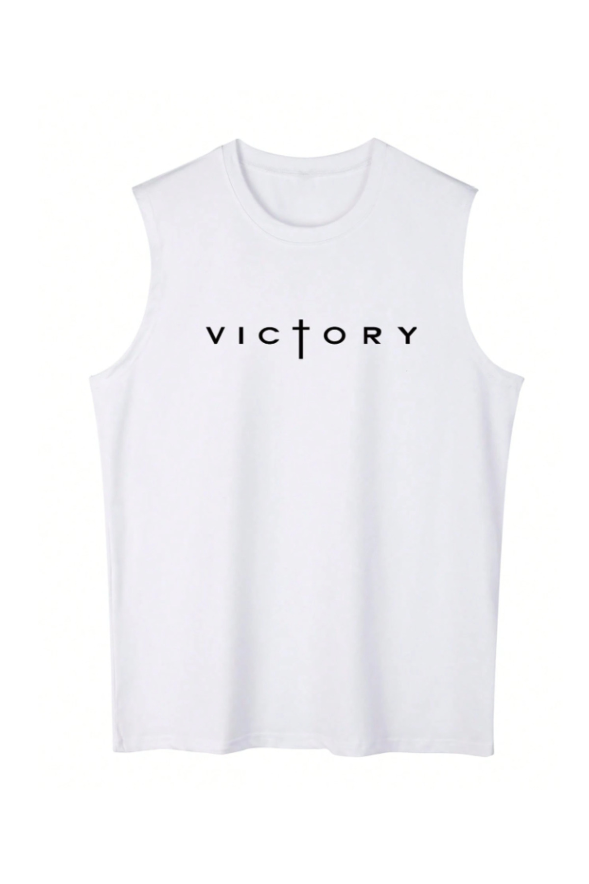 Printed White Men's Cotton Training Athlete Singlet Oversize Sleeveless T-Shirt