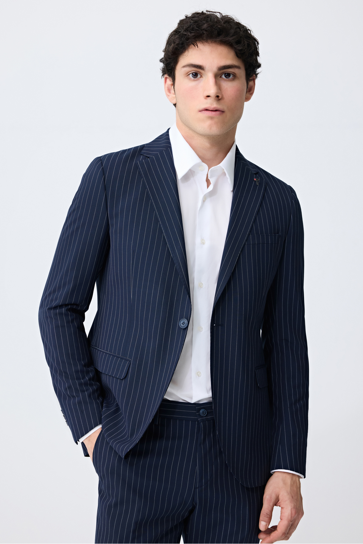 Slim Fit Lacivert Çizgili Takim Elbise — سرمه‌ای 6TF05KV09511M — تصویر 2 از 8