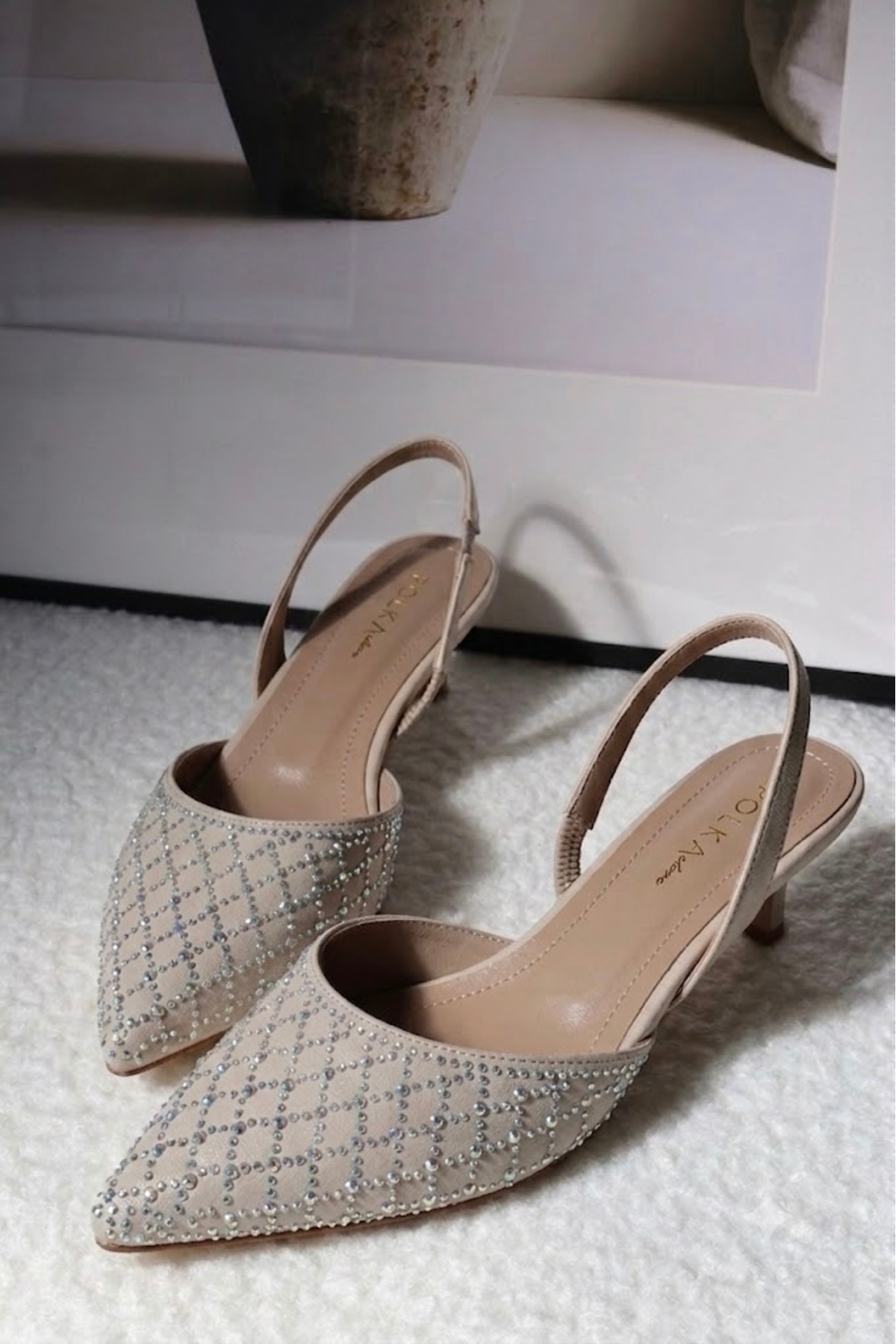 POLKA STORE Over Işıltılı Sivri Burun Arka Açık Stiletto Bantlı Abiye Kısa Topuklu Kadın Ayakkabı görsel 8