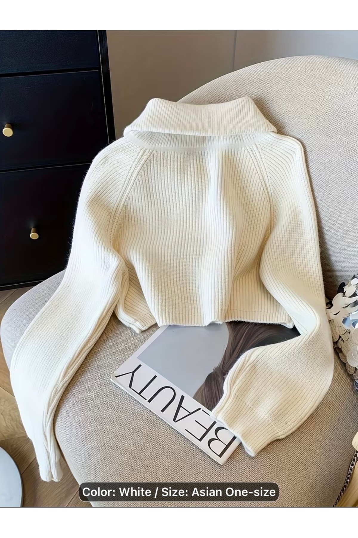 NATUFIAN STORE Kadın Devrik Yaka İtalyan Kol Oversize Basic Triko Kazak görsel 3