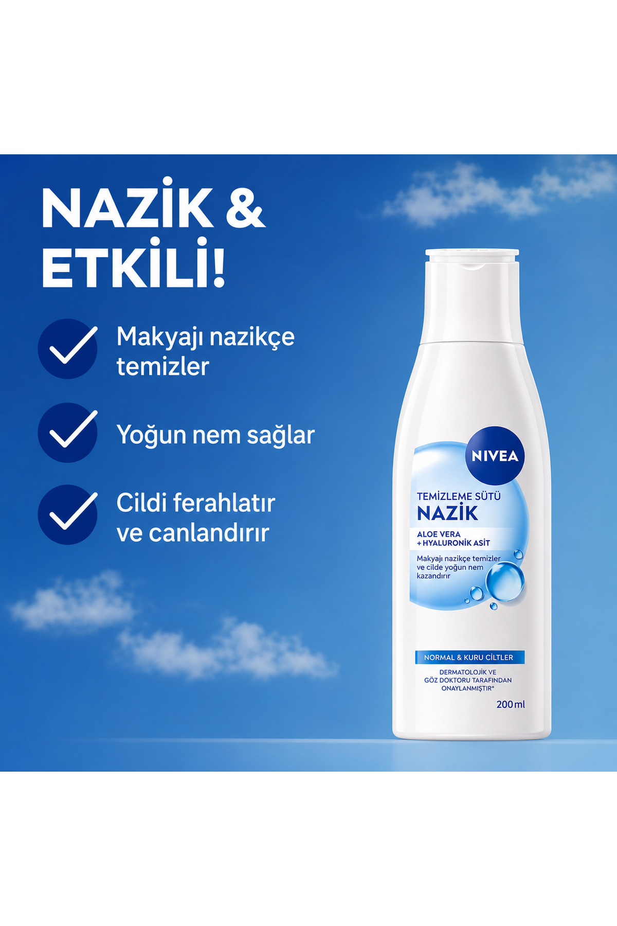 Aloe Vera + Hyaluronik Asit Hassas Temizleme Sütü 200 ml - Normal ve Kuru Ciltler İçin X 2 Adet — 4006000195582-2 — تصویر 5 از 5