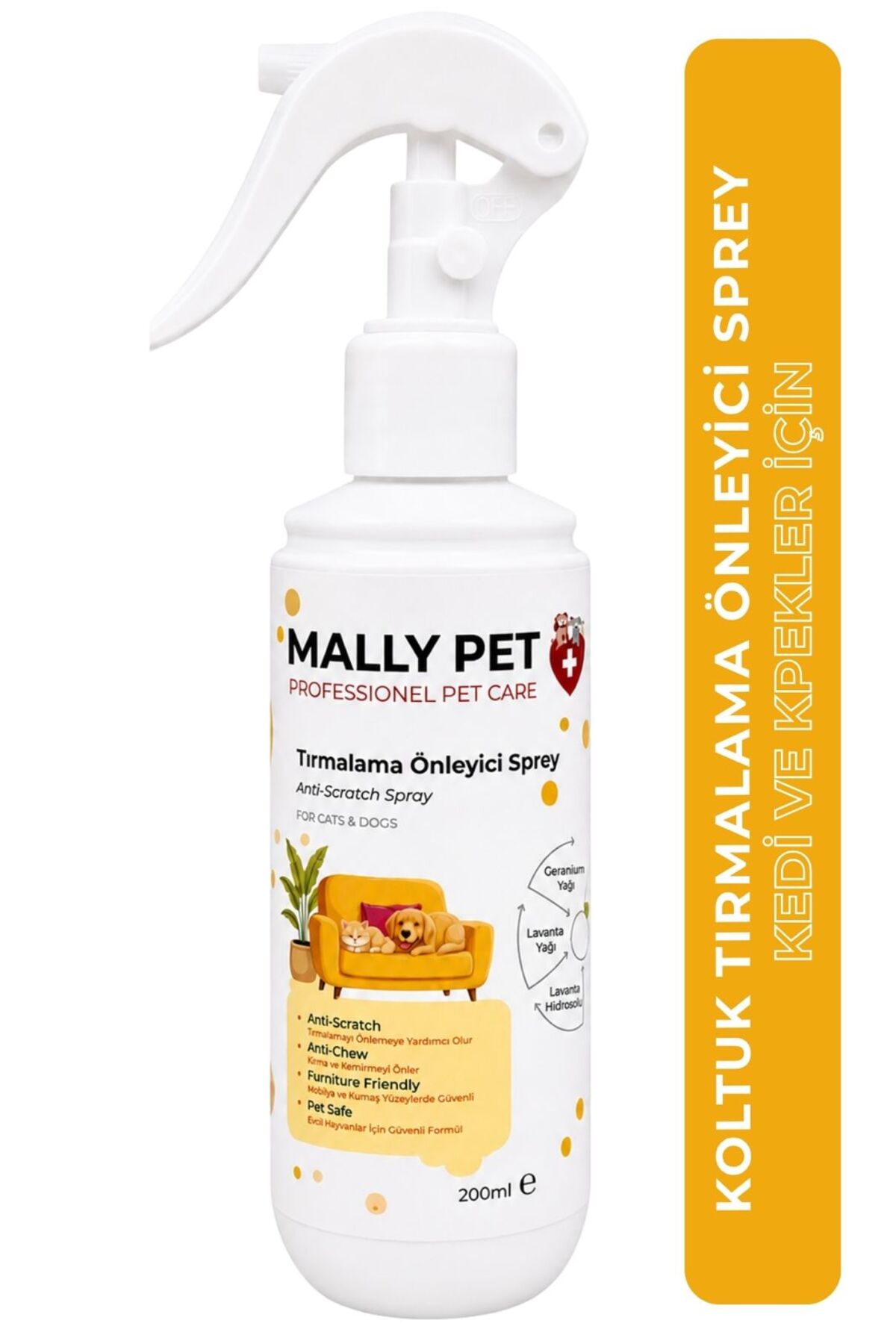 MALLY PET PROFESSIONEL PET CARE Kedi ve Köpekler İçin Koltuk Tırmalama Önleyici Sprey 200ml