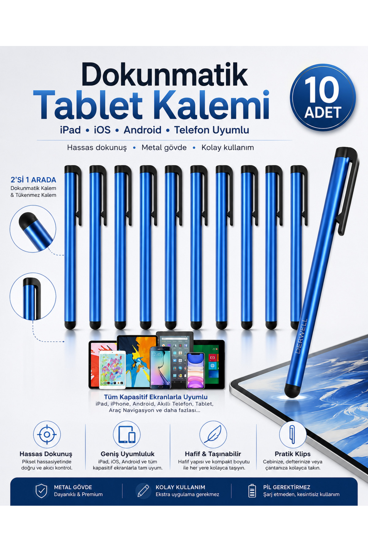 Dokunmatik Tablet Kalemi iPad iOS Android Telefon Uyumlu Akıllı Çizim Yazım Kalemleri Hassas İnce Uçlu Renkli Metal Gövde Telefon Koruyucu Stylus Pen Çizim Kalemi Seti Renkli