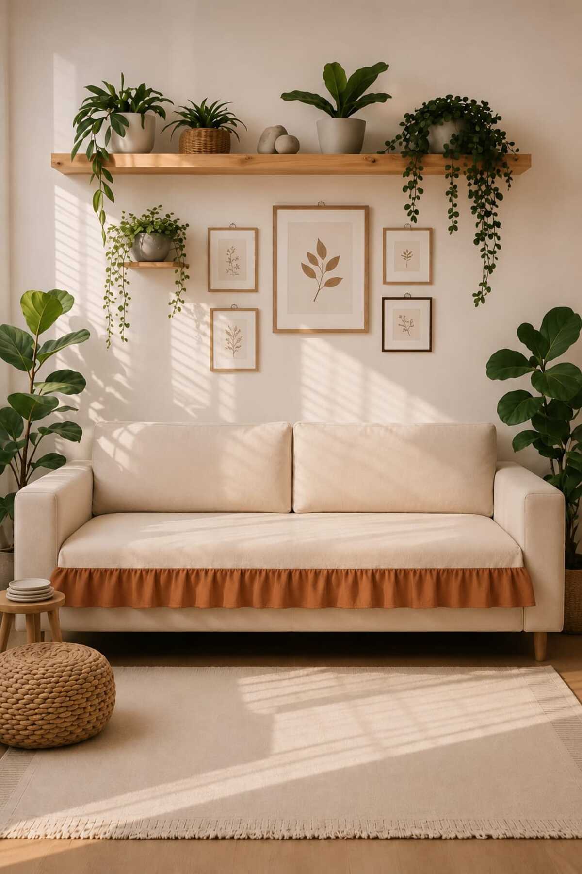 Linen Ruffle Sofa Cover Bohemian Decorative Sofa Sofa Seat Cover Living Room Cover