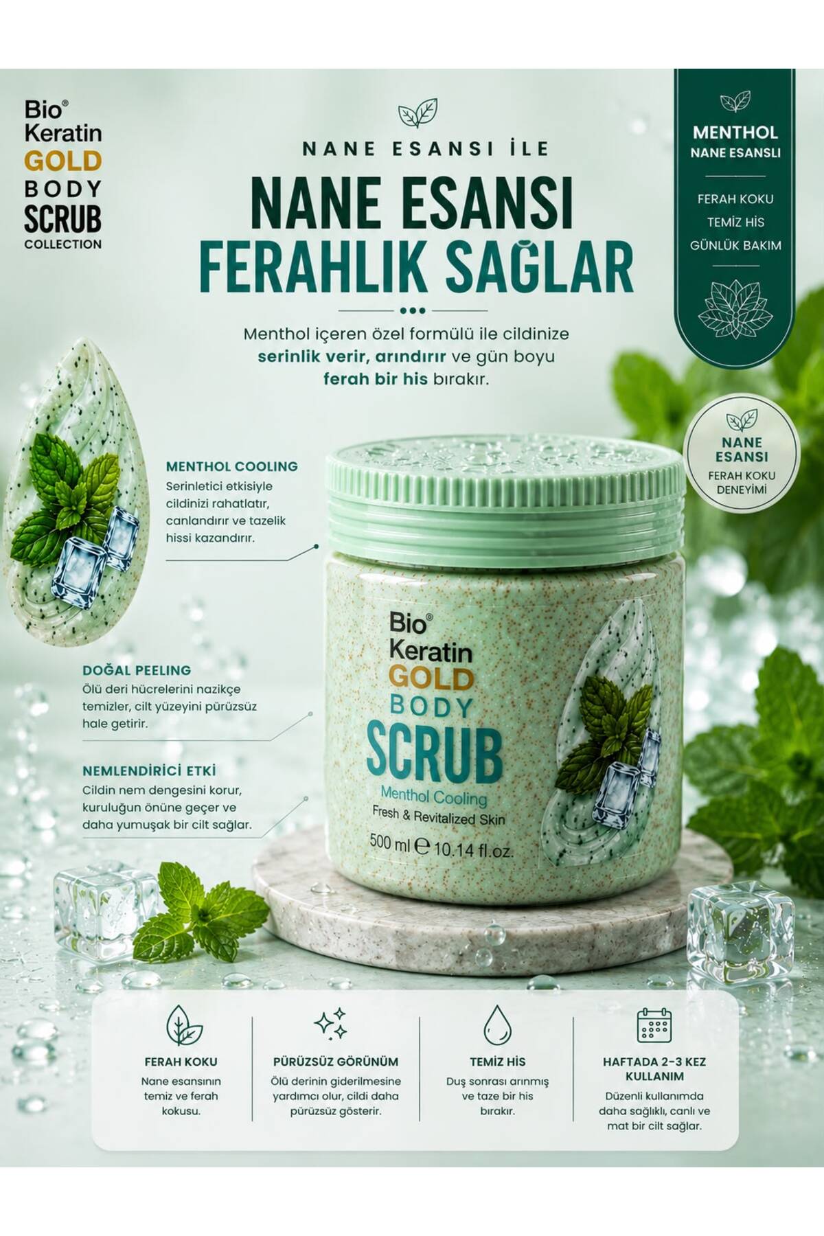 Menthol Özlü Vücut Peeling 500ml Ferah ve Pürüzsüz Cilt Body Scrub — A609 — تصویر 8 از 8