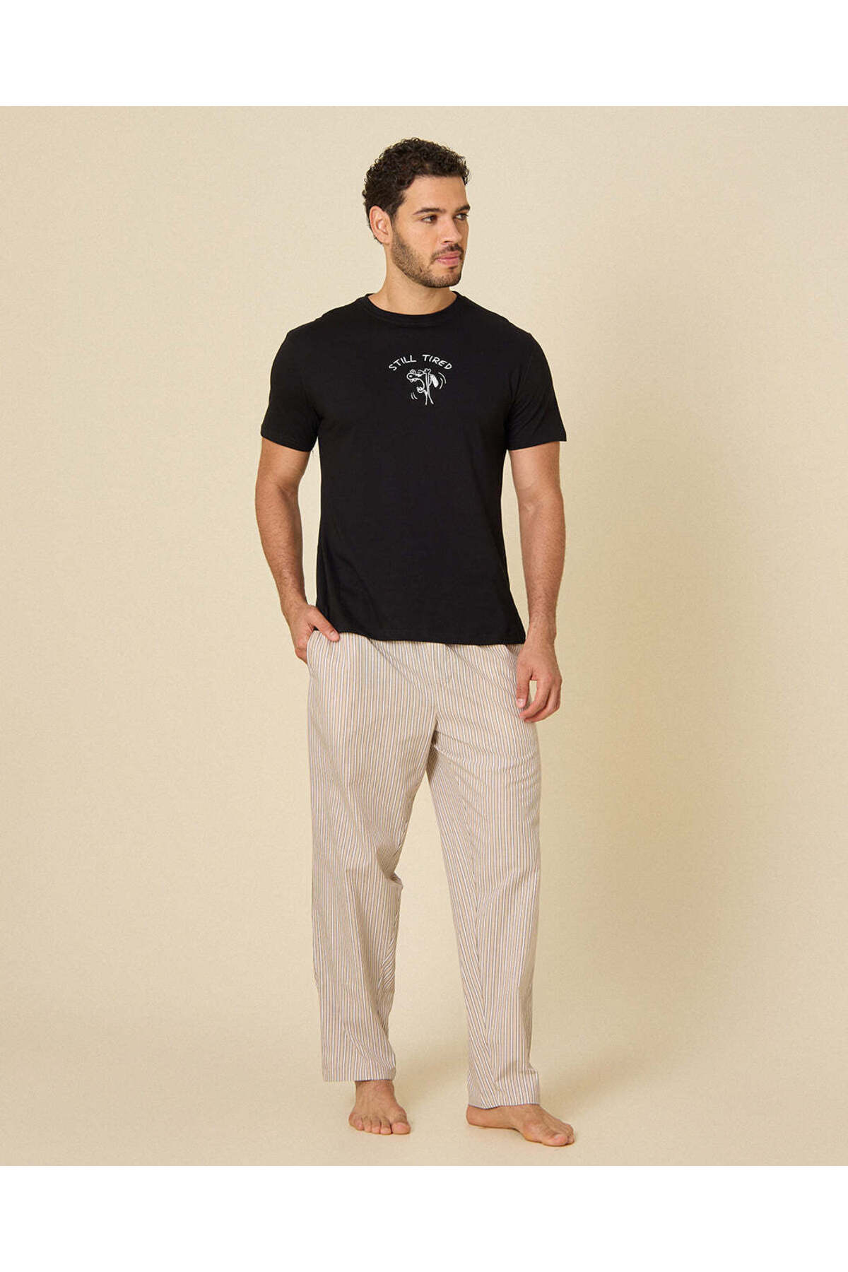 REDTAG Men Black And Beige Pyjama Set