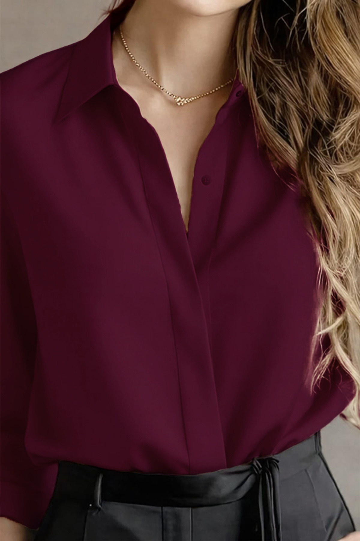 Moda Zerin Dubai Krep Kumaş Gömlek - Vişne Çürüğü