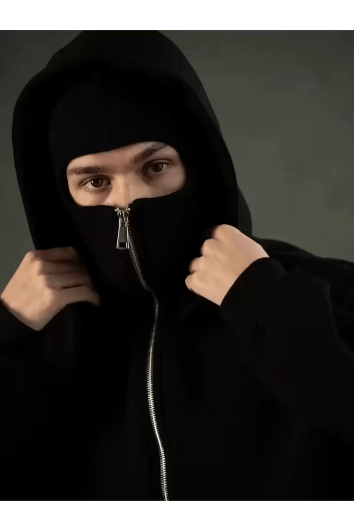LAND MODA Balaclava Baskılı Ninja Hoodie Sweatshirt görsel 3