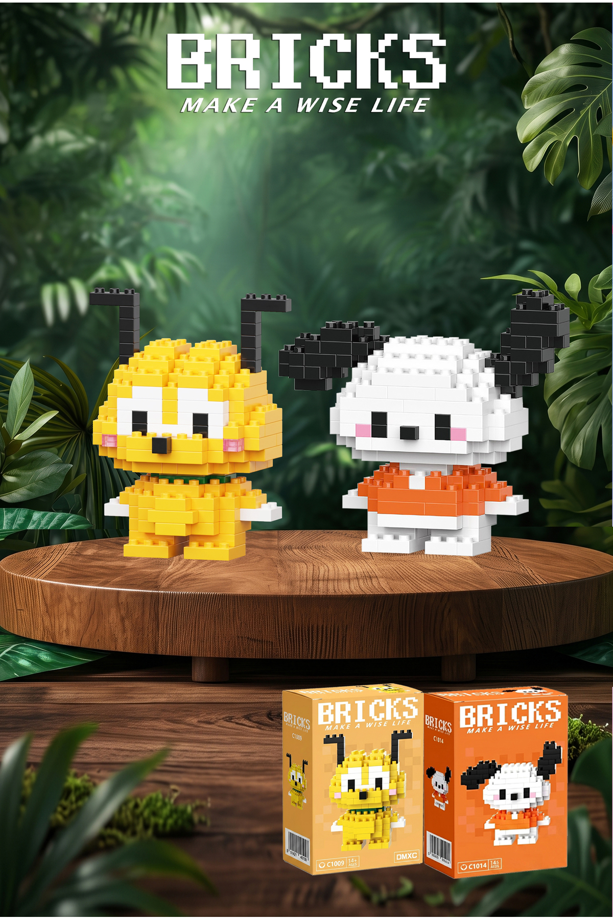 Bricks make a wise life Pluto ve Pochacco 3D Yapboz - İkili Set