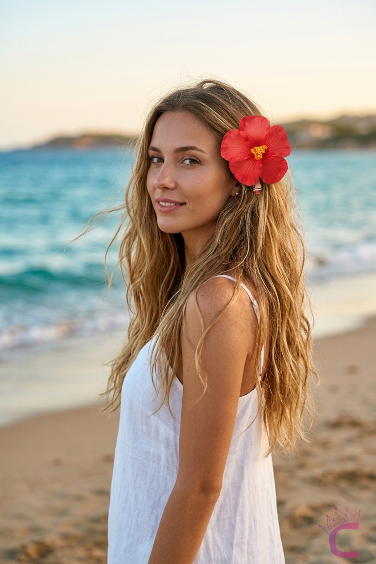 Cinderella Kırmızı Japon Gülü Hibiskus Çiçeği Pens Saç Tokası 10cm - Hawaii Renkli Plaj Yazlık Klipsli Yan Toka