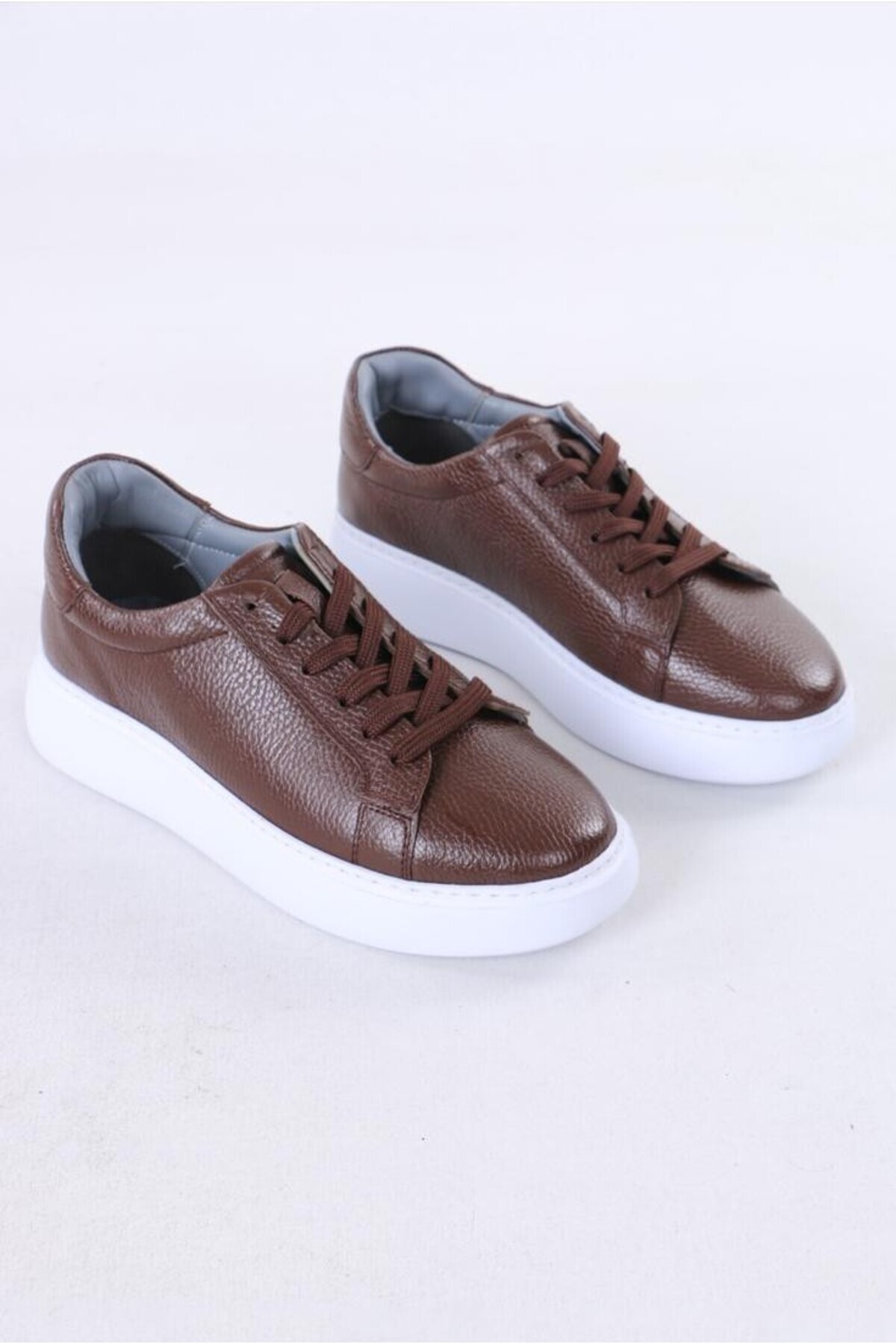 TROVIX Premium Kahverengi Erkek Sneaker, %100 Hakiki Deri, Beyaz EVA Taban görsel 3