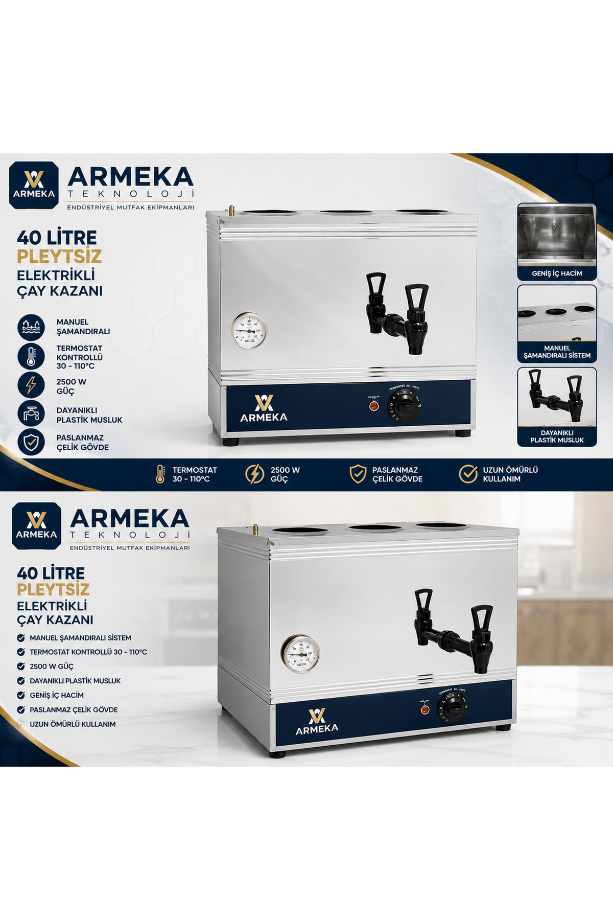 Armeka Çay Kazanı Plastik Musluklu Pleytsiz Çay Ocağı 40 Litre