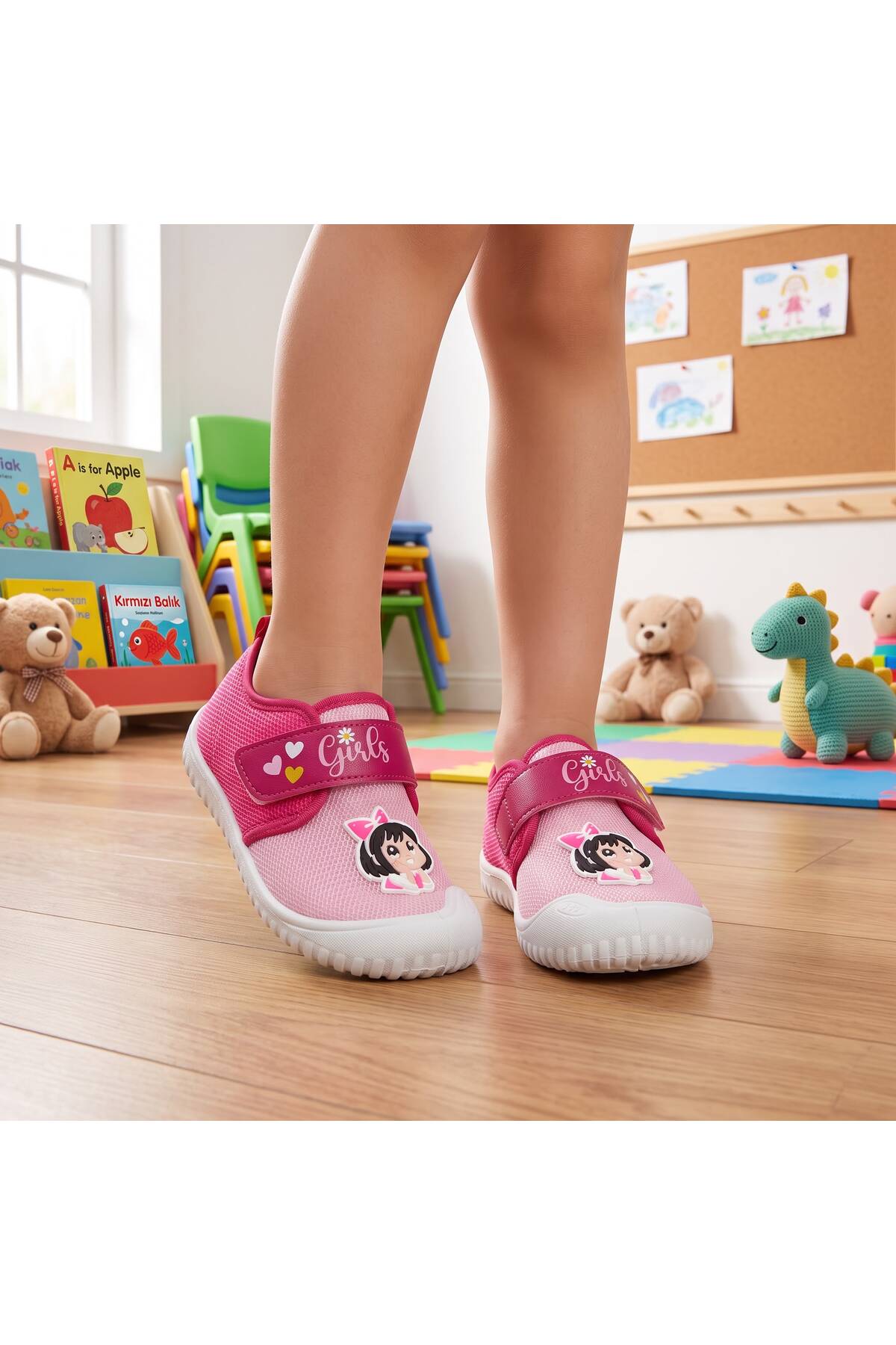Çoçuk Unisex Keten Kaymaz Taban Cırtlı Ev, Okul, Kreş ,Anaokulu Günlük Kullanım Panduf