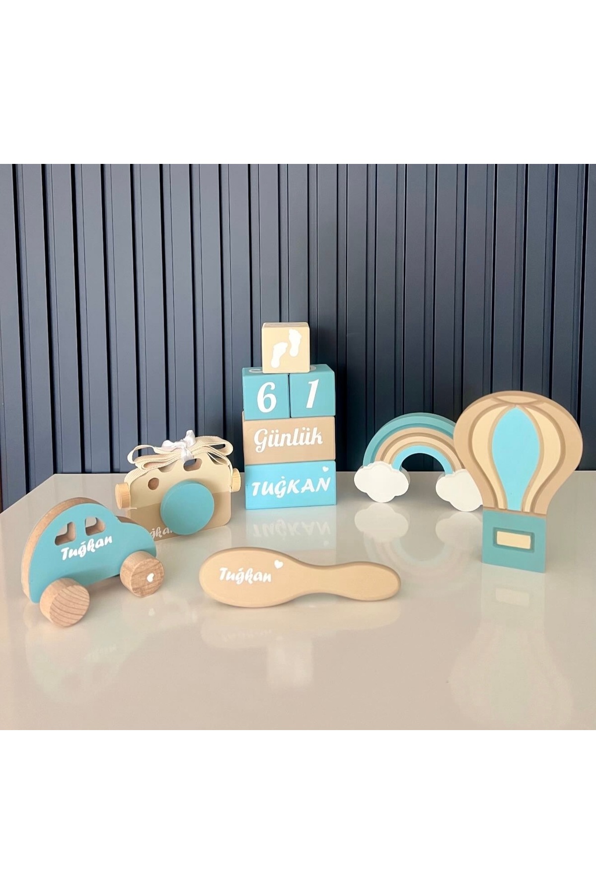 Krem mavi objeli set