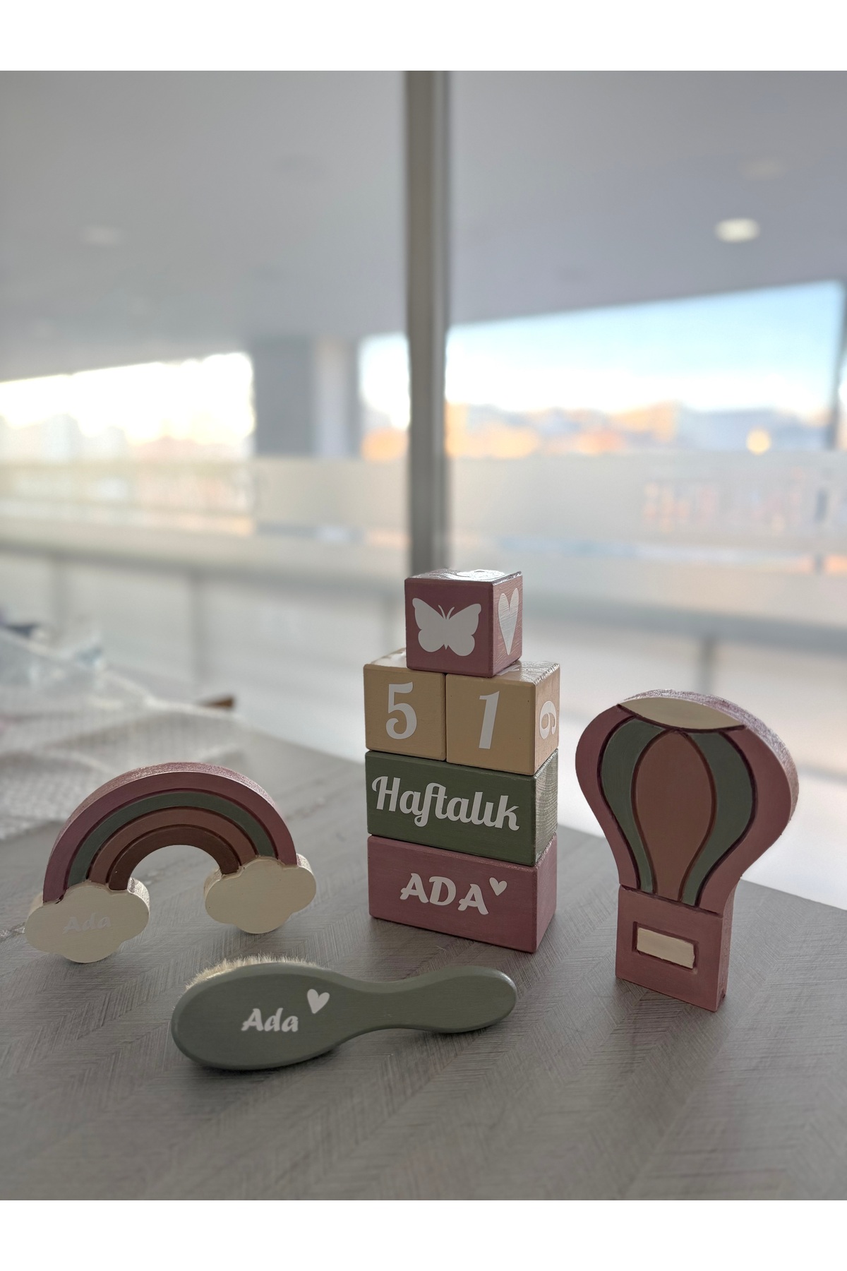 Krem pembe yeşil set BEBEK ANIKÜPÜ SET