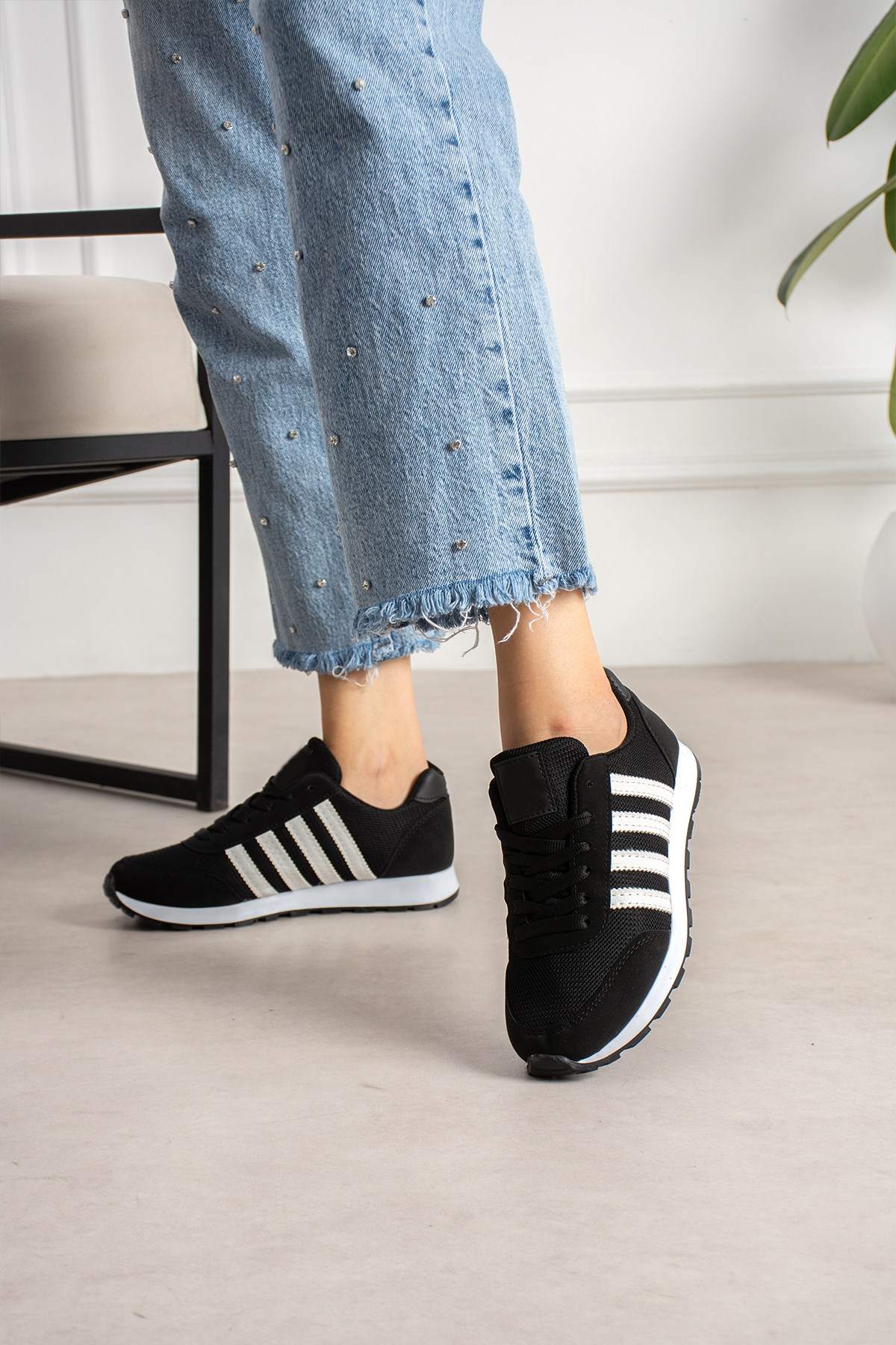en7 Siyah Beyaz Siyah Unisex Sneaker Spor Ayakkabı Günlük Rahat Hafif Konforlu Bağcıklı Yumuşak Taban Yürüyüş Ayakkabısı MSR09 görsel 2