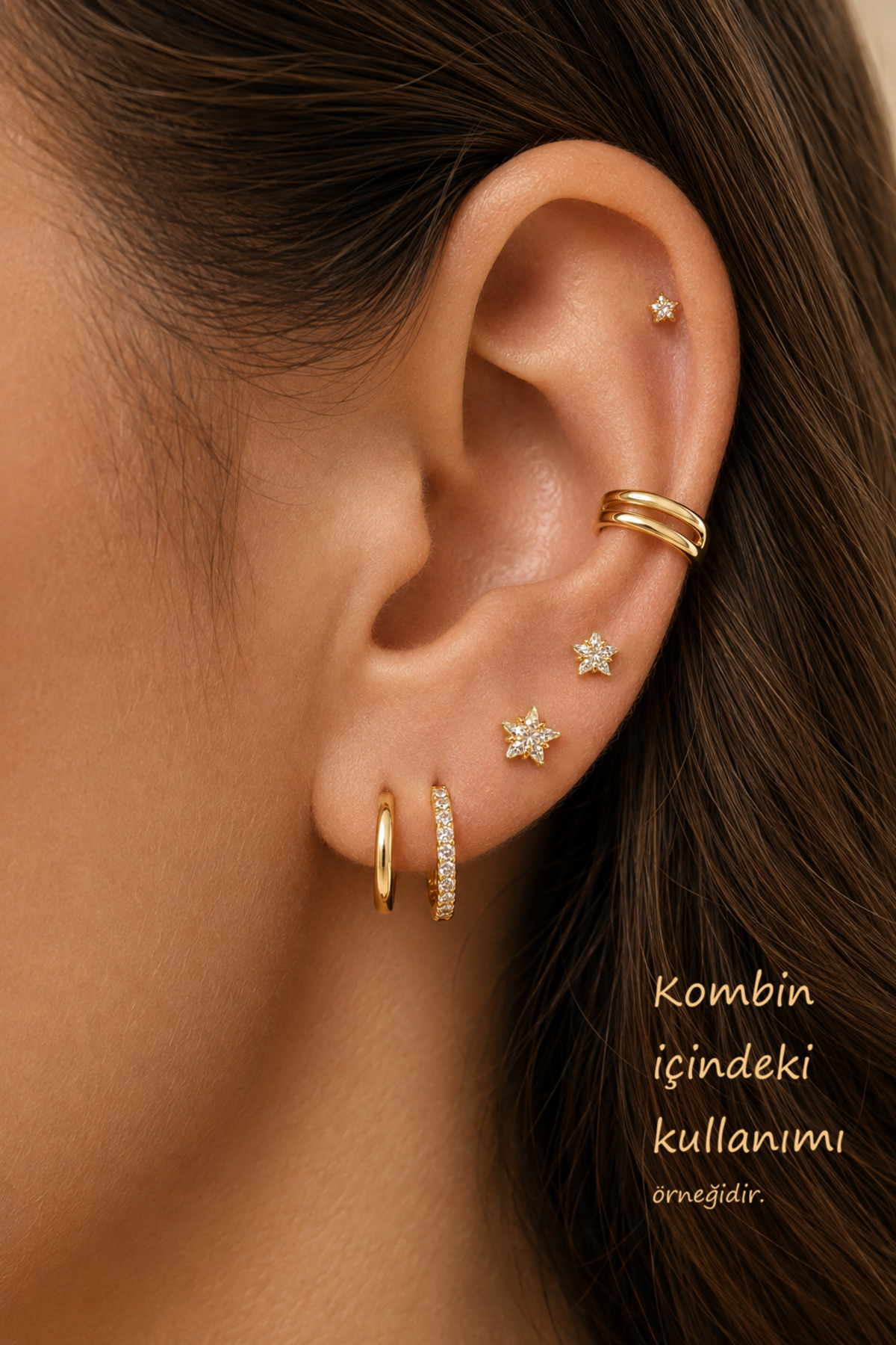 moonzy - minimalist & cozy 316L Çelik Yıldız Taşlı Labret Piercing 6 mm, Zirkon Tektaş Helix Tragus Küpe görsel 6