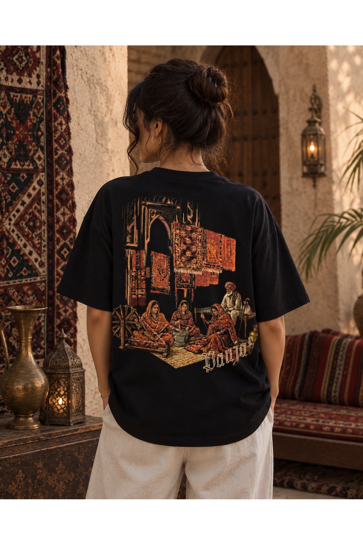 ZAVIXO Unisex Oversize Anatolian Kilim Patterned Premium Cotton T-Shirt – Vintage Ethnic Graphic Printed Streetwear Casual T-Shirt