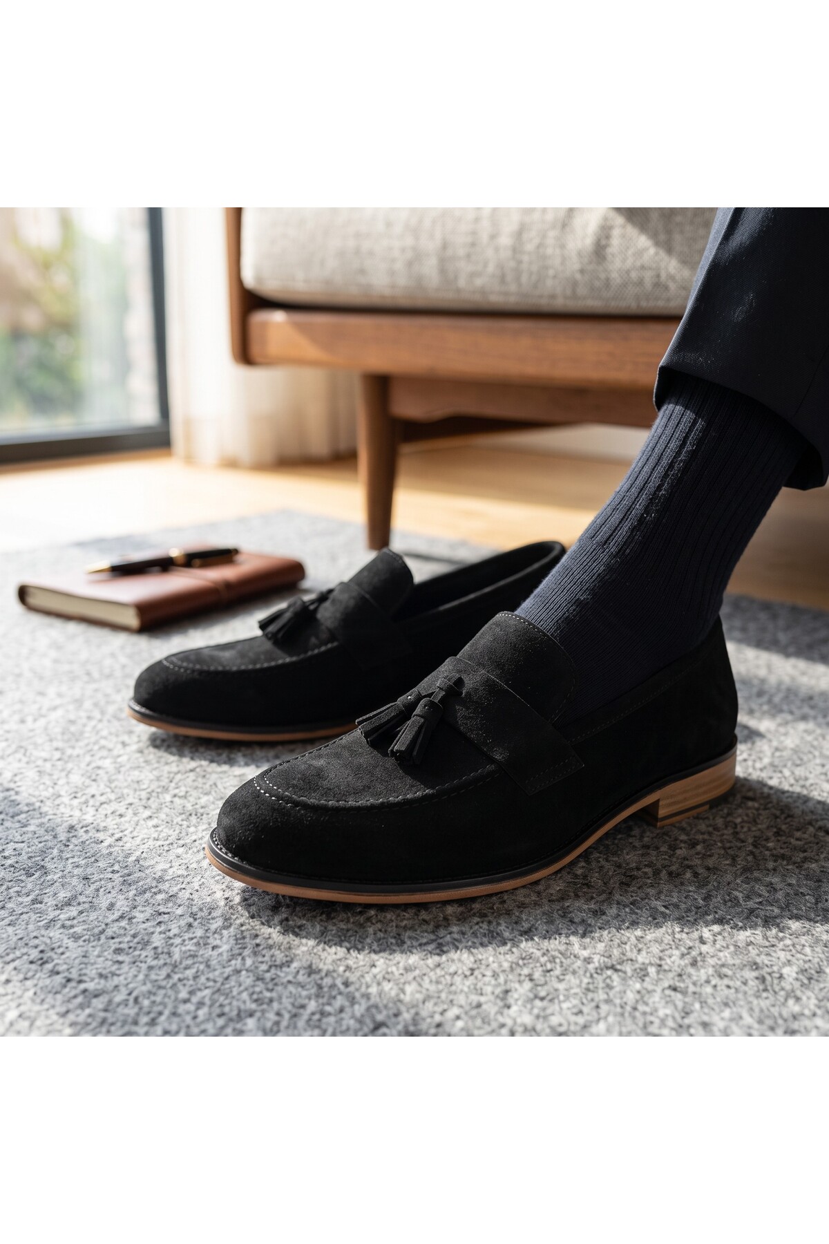 RAYVORA ERKEK SÜET DERİ PÜSKÜLLÜ TERMO TABAN GARSON BOY KLASİK AYAKKABI KUNDURA LOAFER CASUAL görsel 5