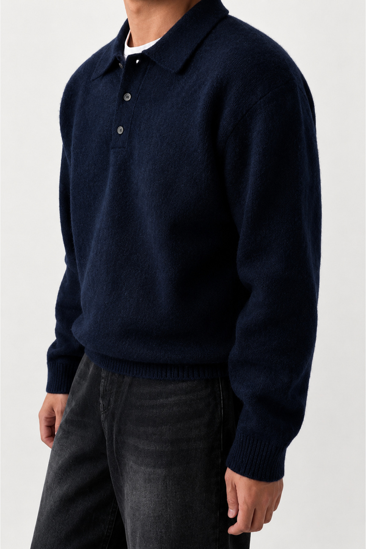 SERABLANKA Erkek Polo Yaka Oversize Triko Kazak, Rahat Kalıp görsel 5