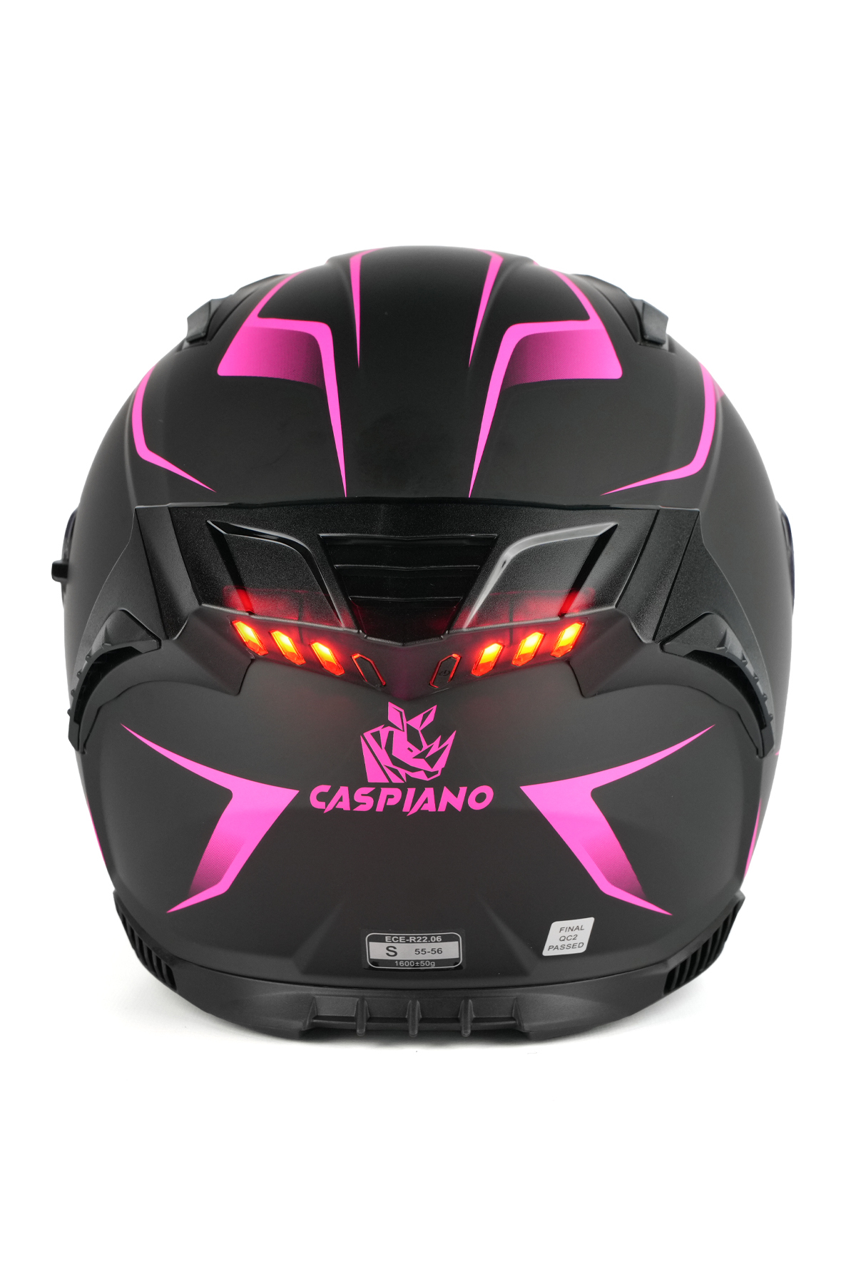 Caspiano HOMER Full-Face Led Işıklı Motosiklet Kaskı Matt Black / Pink ECE-R 22.06 Sertifikalı