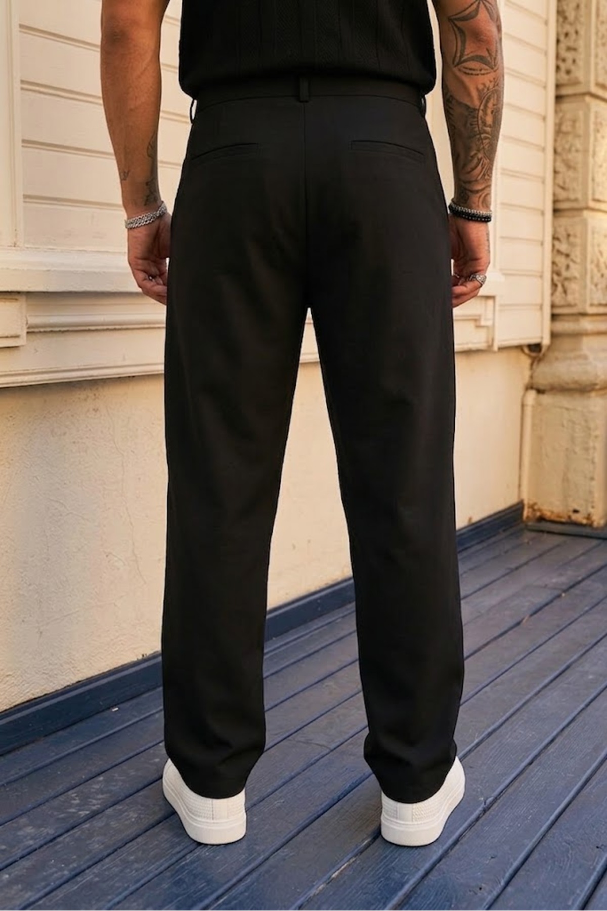 ElitWear Erkek Pileli Rahat Kalıp Beli Lastikli ve Kemerli Baggy Kumaş Pantolon görsel 5