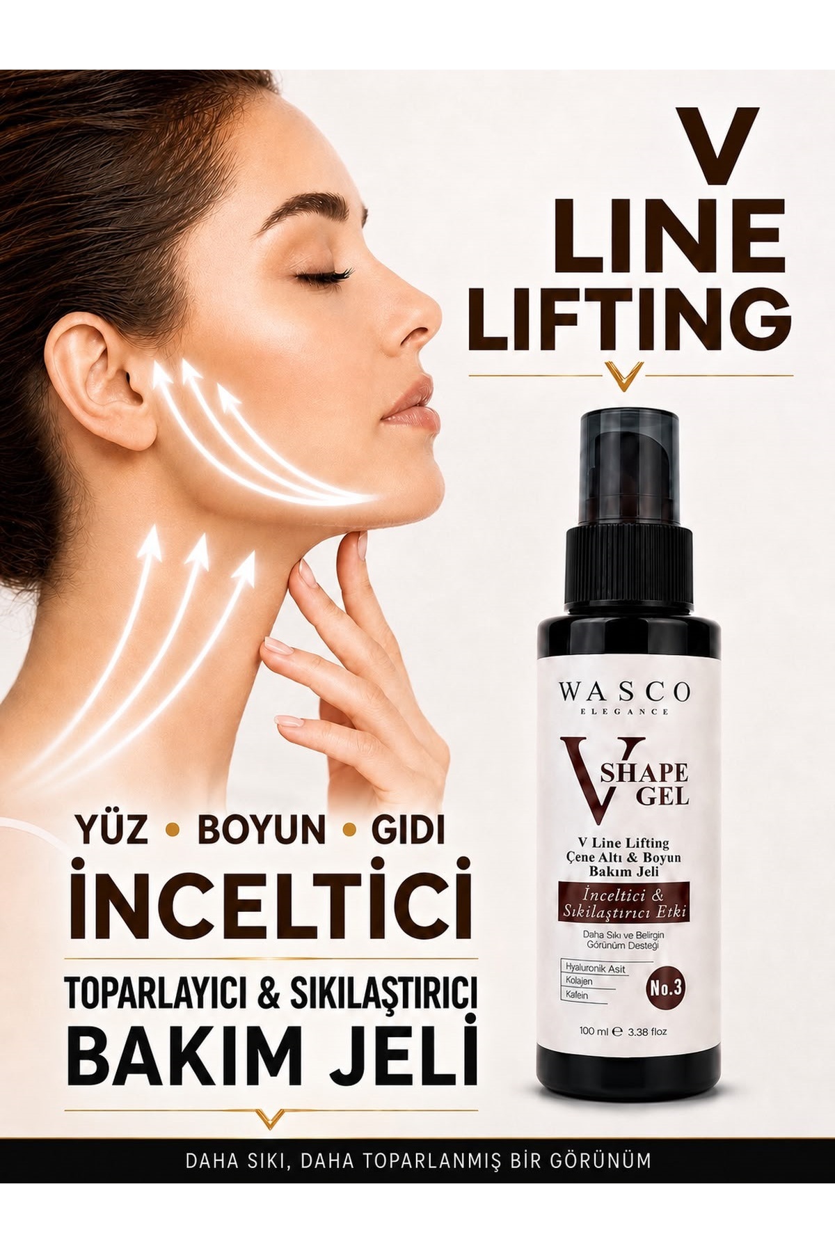 Wasco Elegance Yüz, Boyun, Gıdı ve Çene Toparlayıcı & Sıkılaştırıcı Jel 100 ml - V Shape Jawline Destekleyici Yüz Bakım Jel — wascogıdı