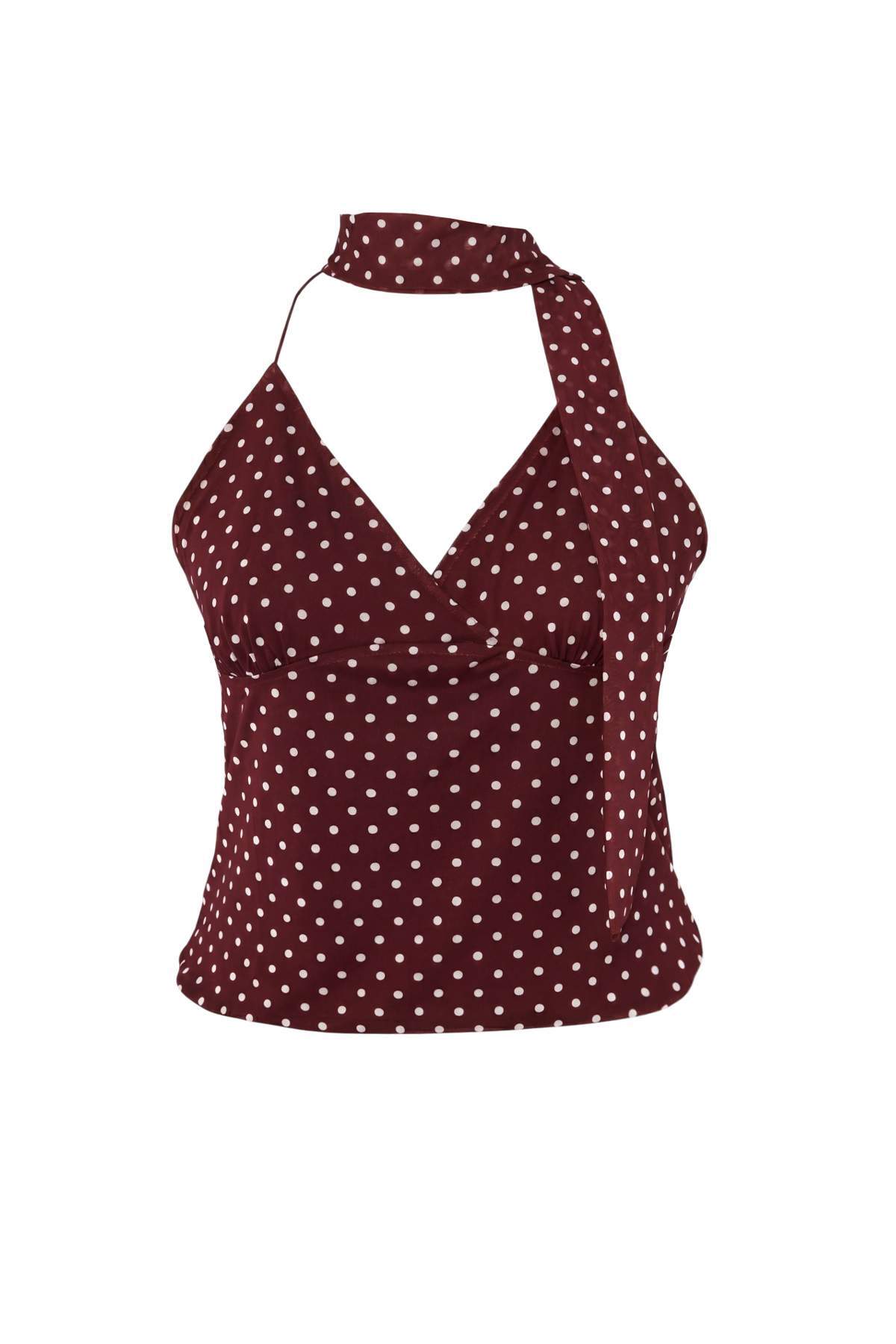 Trendyolmilla Curve Bordo Tül Örme Büyük Beden Bluz