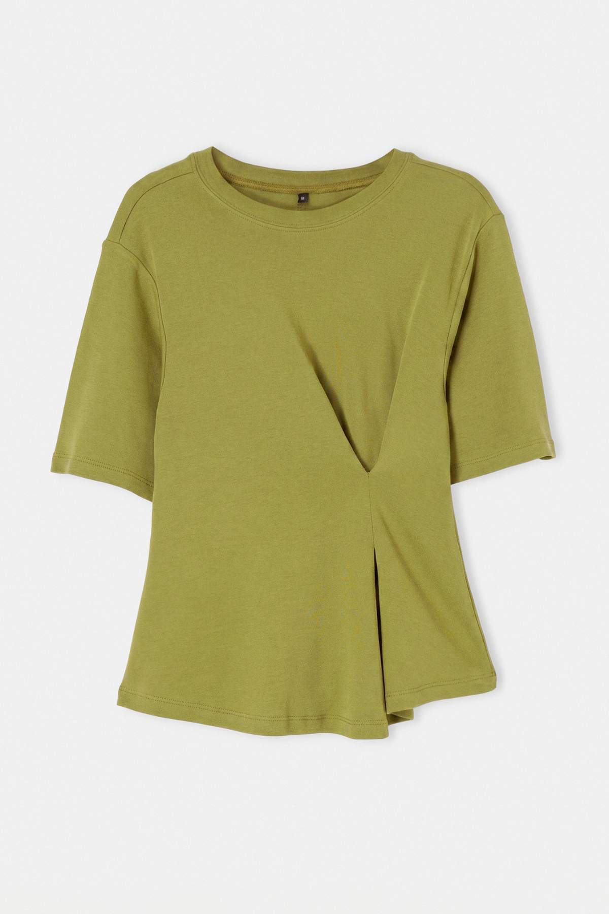 Trendyolmilla Yağ Yeşil Düz Regular Bisiklet Yaka Standart Kol Kısa Regular İnterlok Örme T-Shirt TWOAW27TS00006