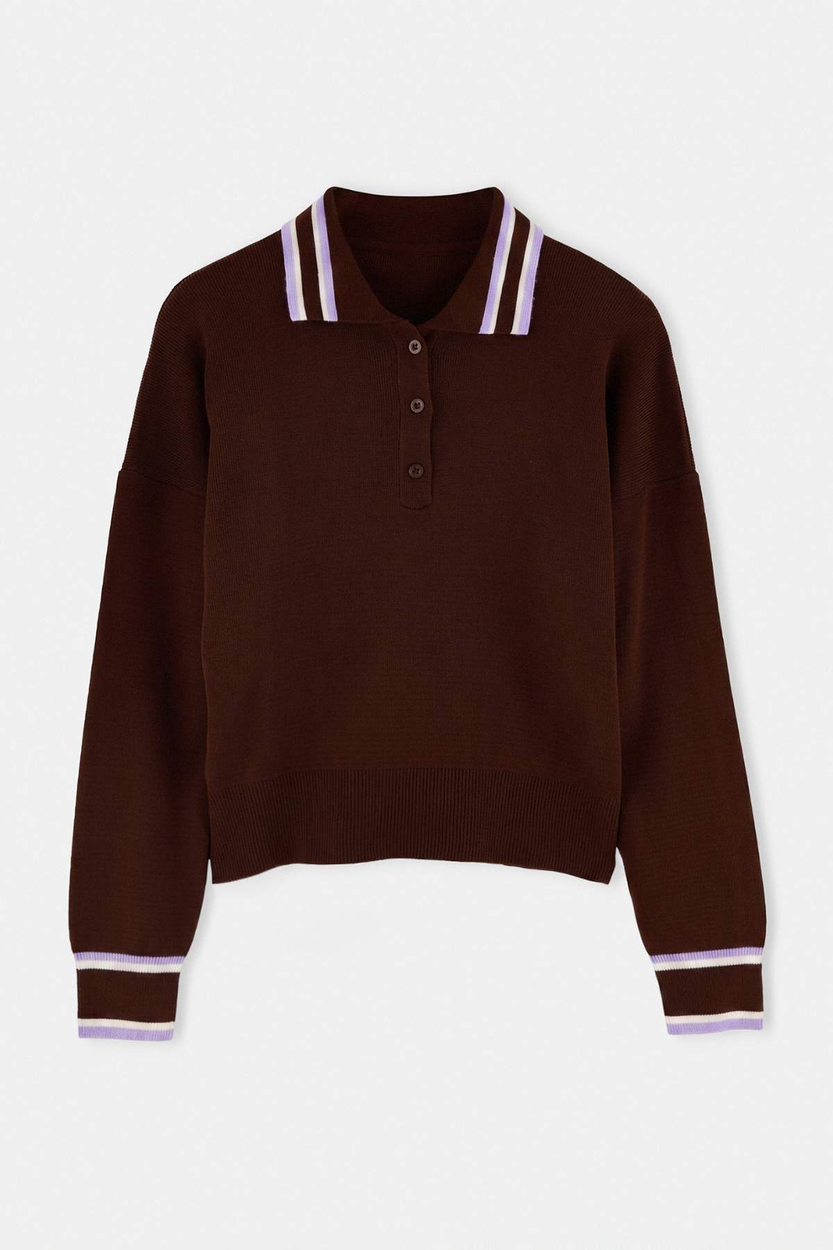 Trendyolmilla Kahverengi Renk Bloklu Polo Yaka Triko Kazak TWOAW26KZ00238