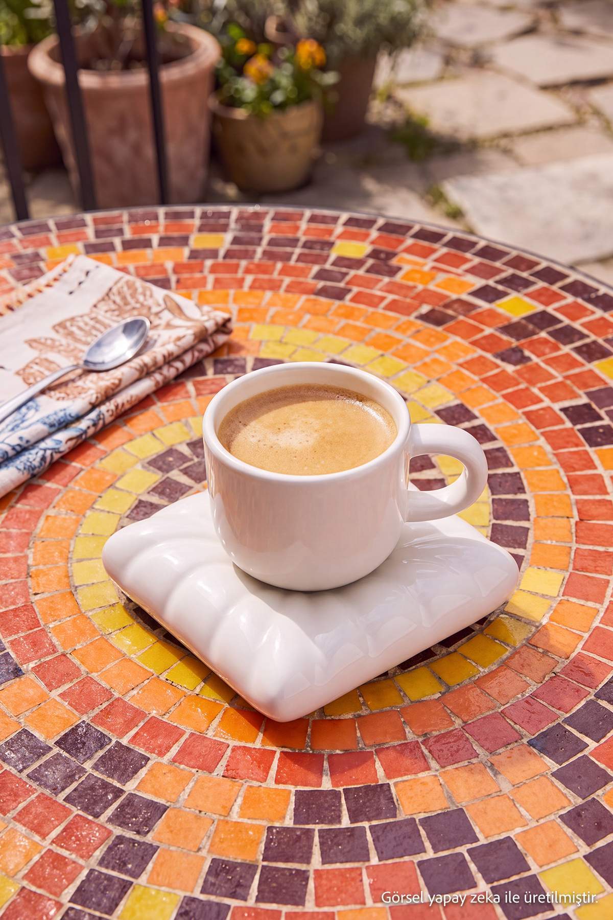 Trendyol Home Single Pillow-Shaped Ceramic Coffee Cup Set with Saucer Tphaw27Kfc00003