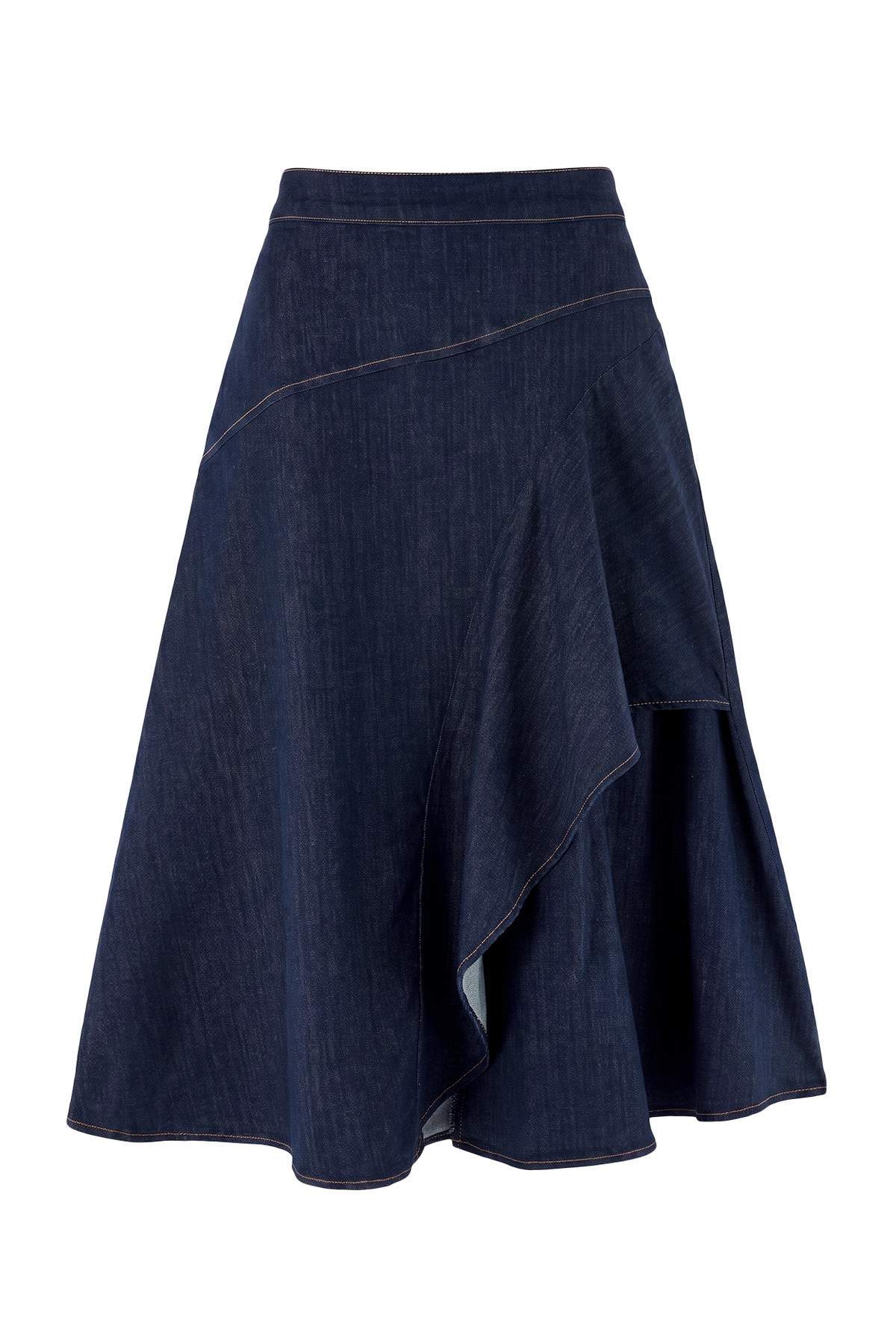 Trendyol Collection Dark Blue Layered Midi Denim Skirt Twoaw27Et00006