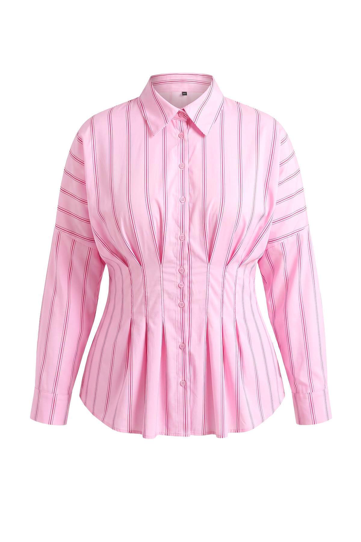 Trendyolmilla Curve Pembe Lycralı Bele Oturan Büyük Beden Dokuma Gömlek TBBAW26AX0002