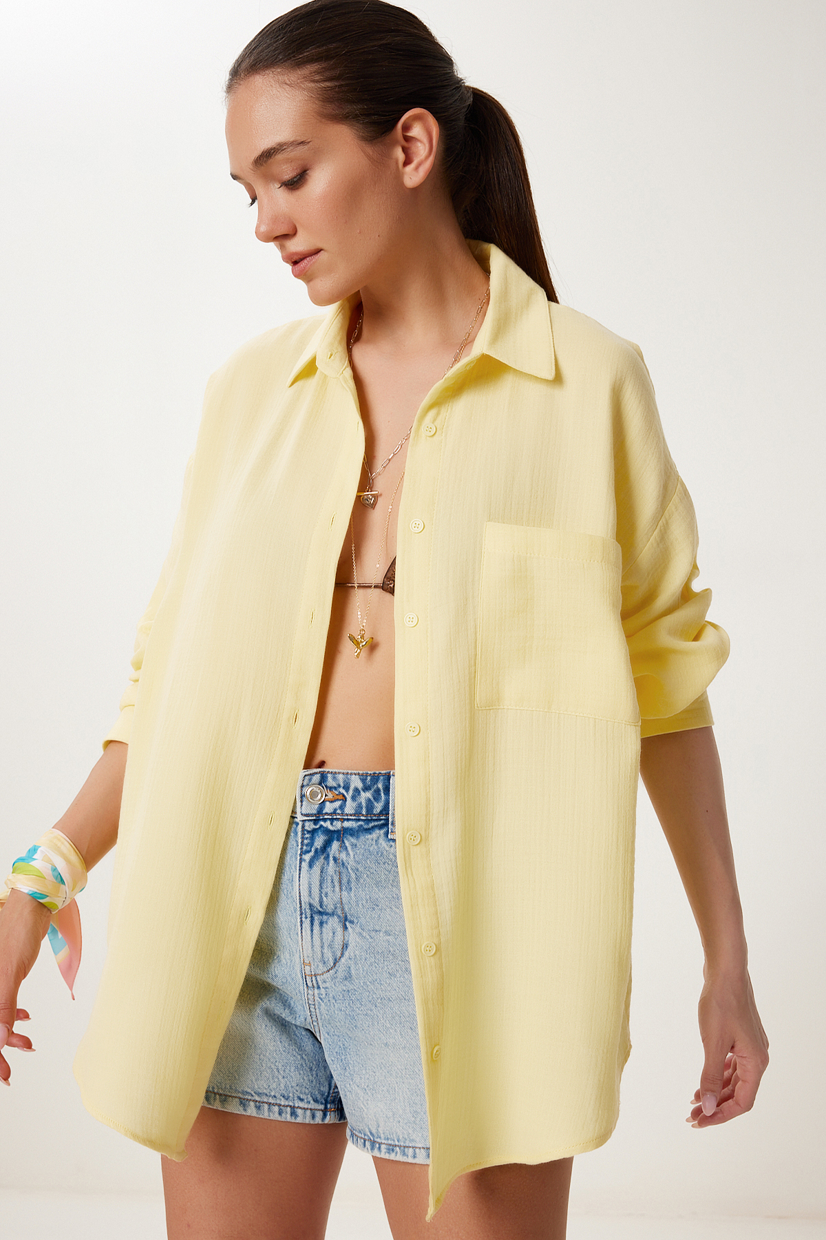 Oversize Basic Muslin Shirt YELLOW LMX0002
