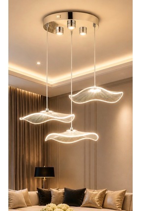 burenze Modern Tasarım Jellyfish Üçlü Sarkıt Led Avize Krom Gümüş Gövde
