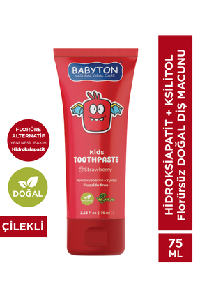 BABYTON Doğal Çilekli Hidroksiapatit+Ksilitol Florürsüz Diş Macunu 75 ml