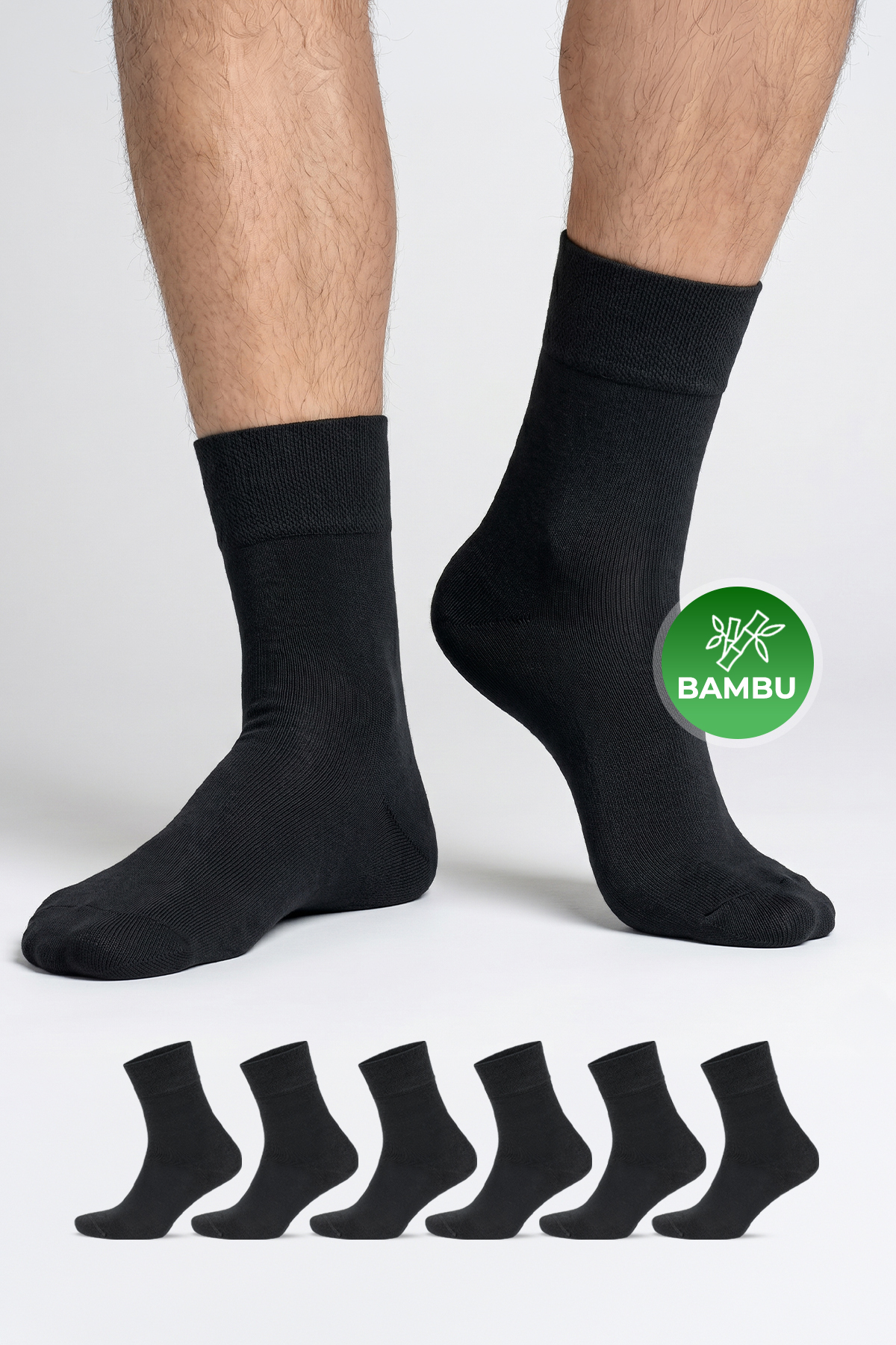 6-Pack Bamboo Premium Black - Breathable Classic Men's - Women's Socks with Seamless Box 3560